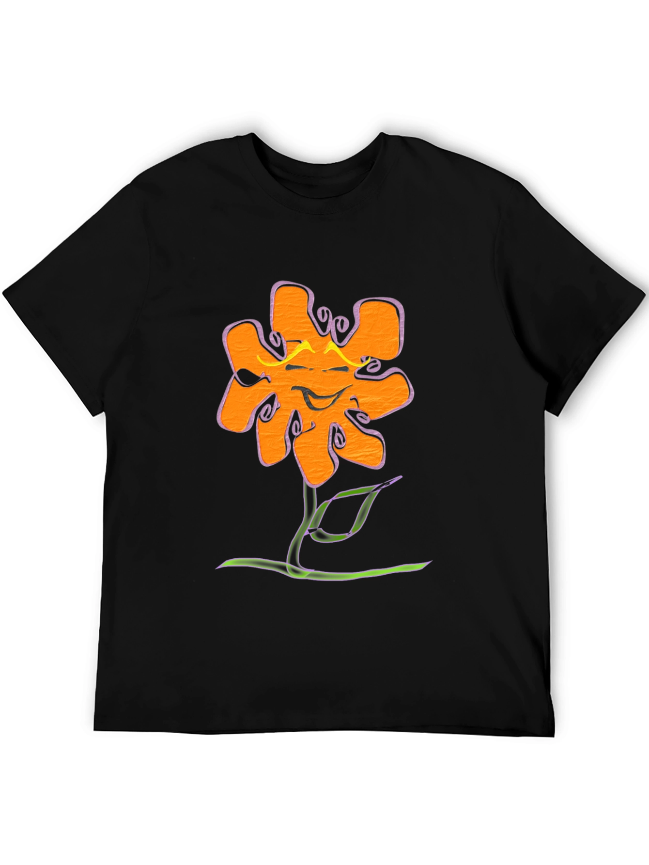 Funky Flower Graphic Tee - Black Cotton T-Shirt