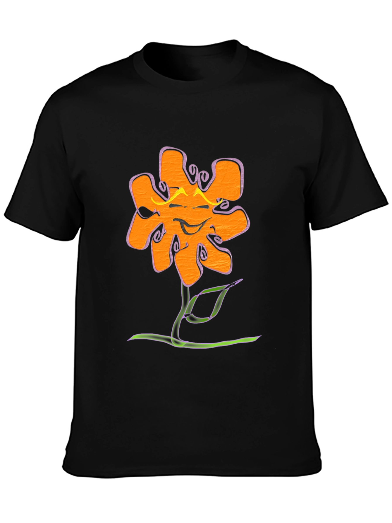 Funky Flower Graphic Tee - Black Cotton T-Shirt
