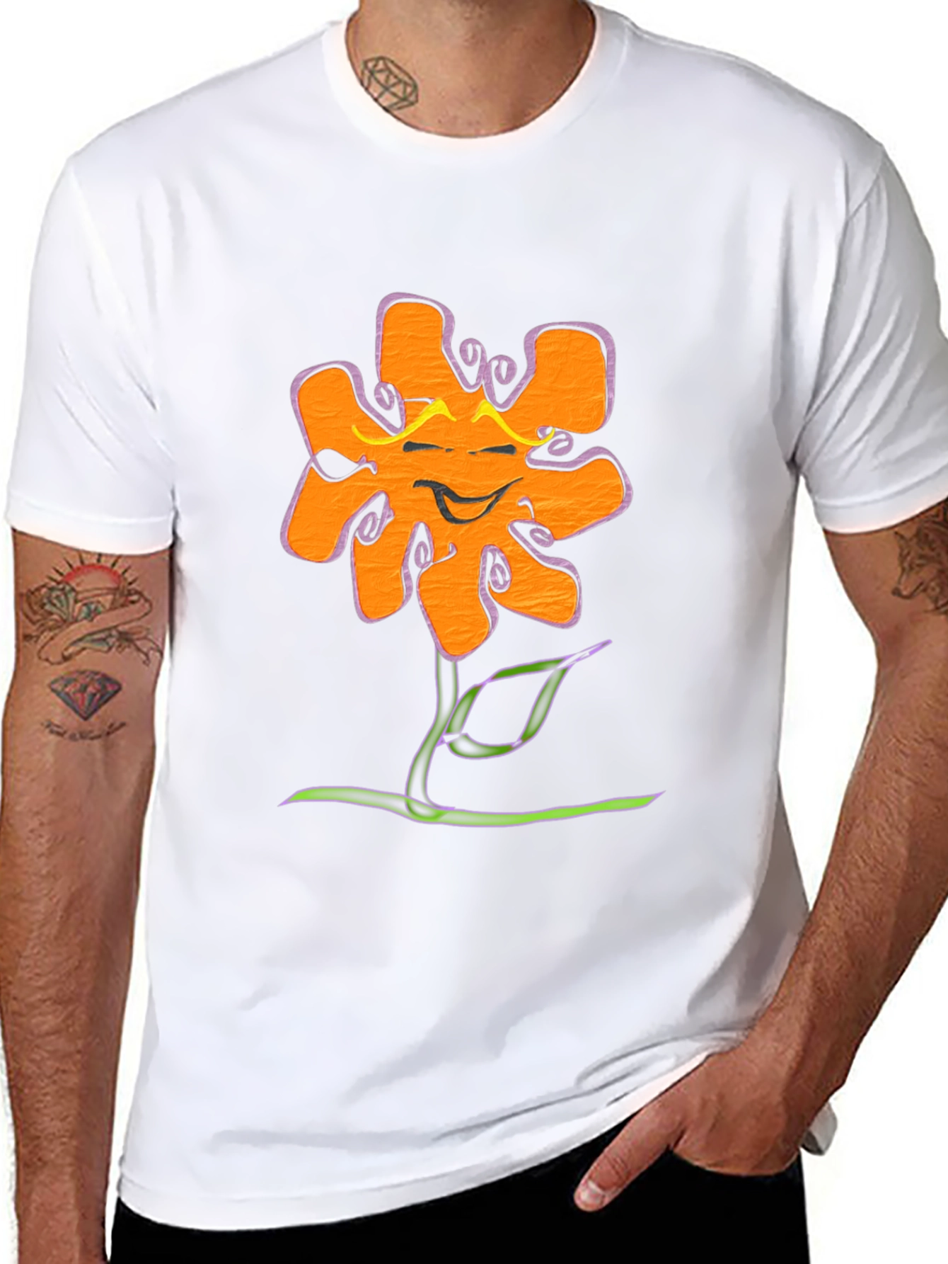 Funky Flower Graphic Tee - Black Cotton T-Shirt