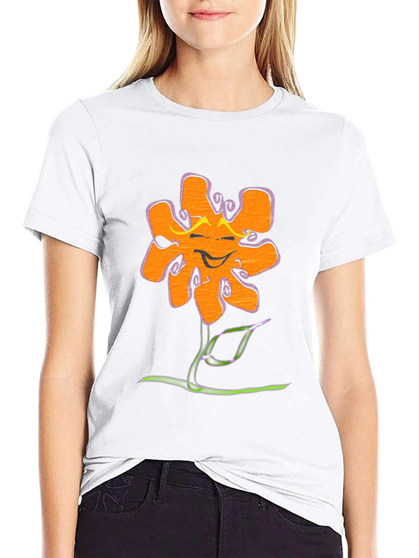 Funky Flower Graphic Tee - Black Cotton T-Shirt