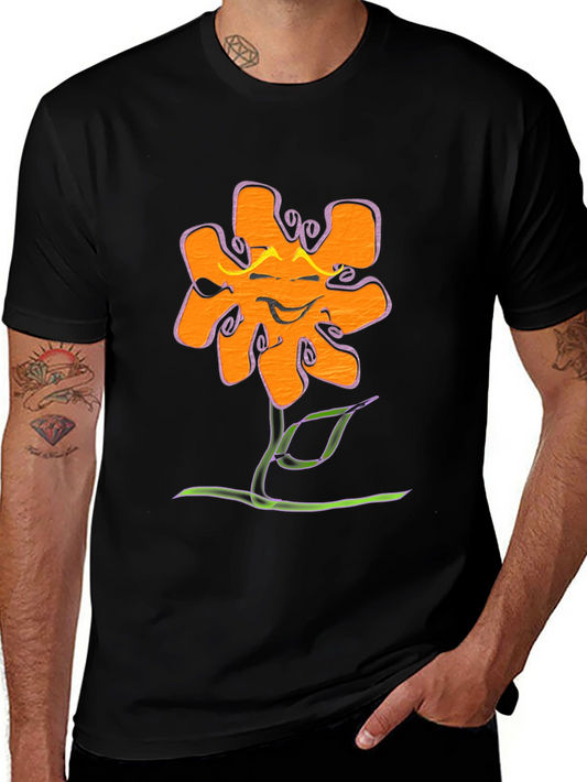 Funky Flower Graphic Tee - Black Cotton T-Shirt