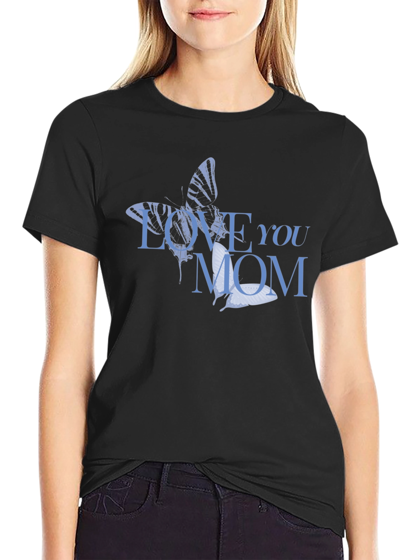 Love You Mom Butterfly Graphic T-Shirt