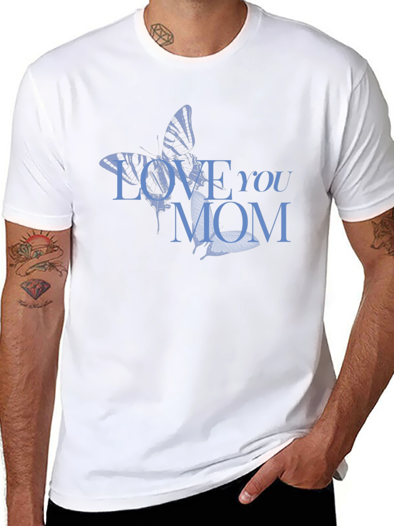 Love You Mom Butterfly Graphic T-Shirt