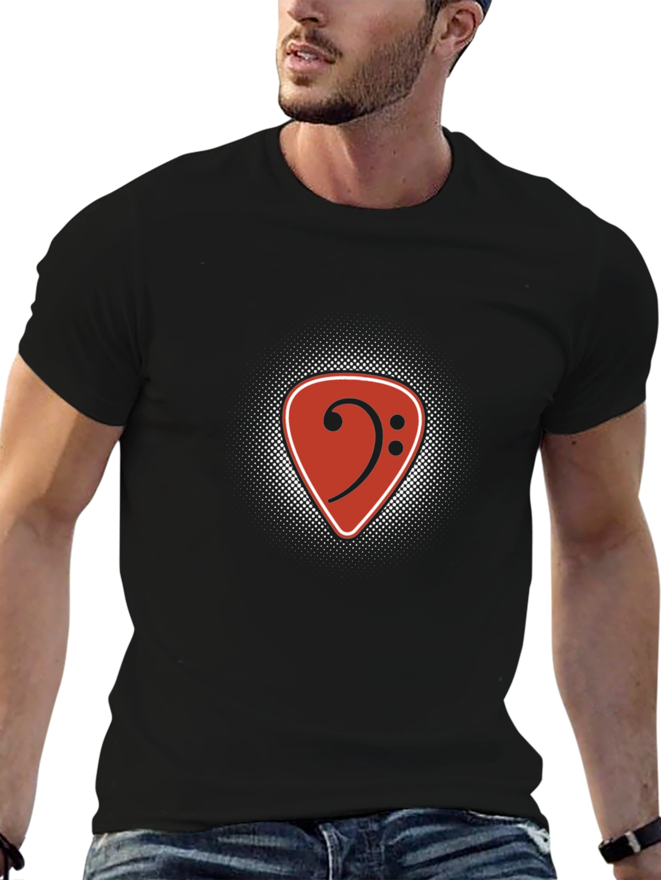 Bass Clef Guitar Pick Graphic Tee - Black
