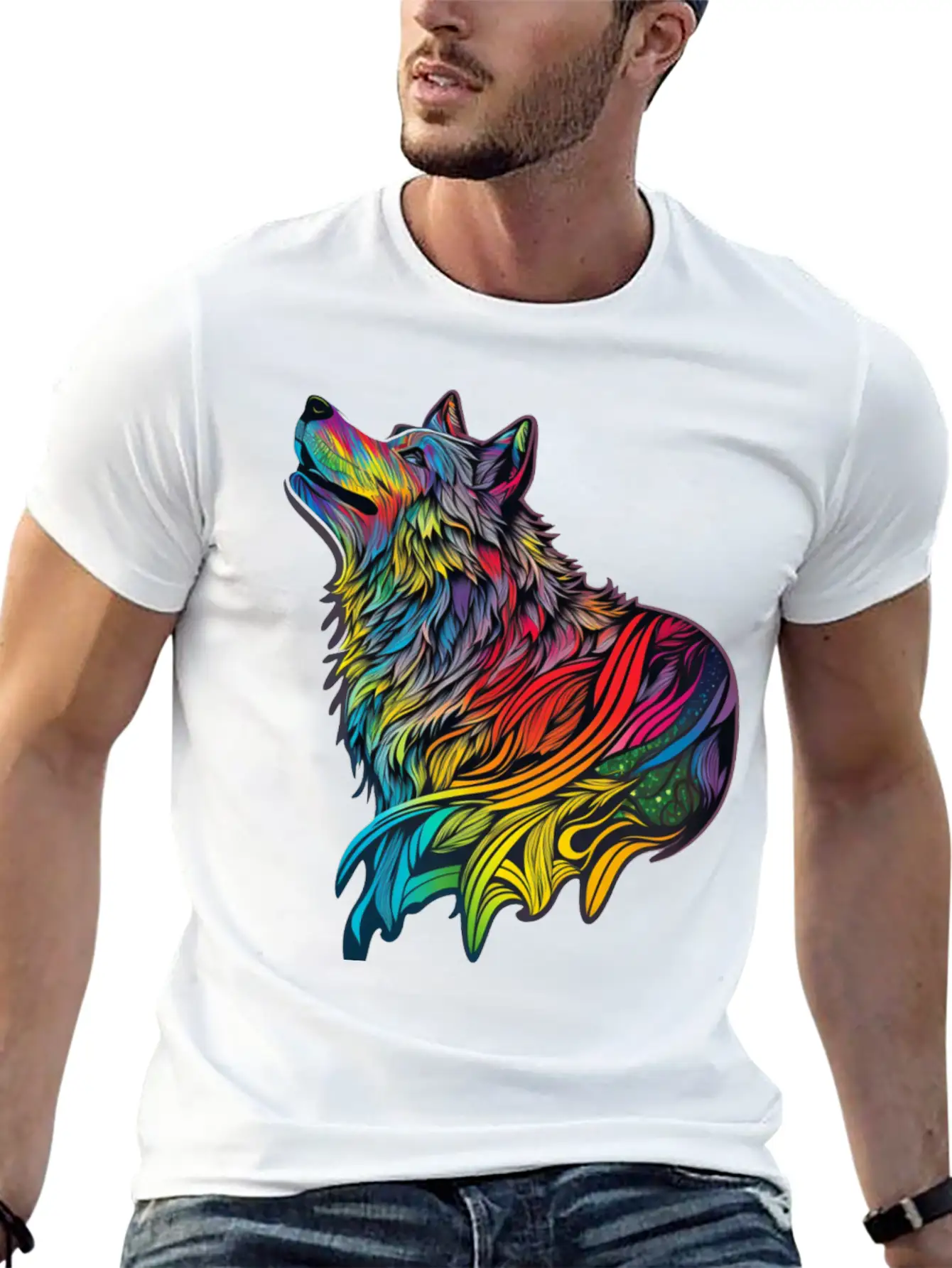Wolf Rainbow Unisex Casual T-Shirt – Clean Design For Daily Comfort