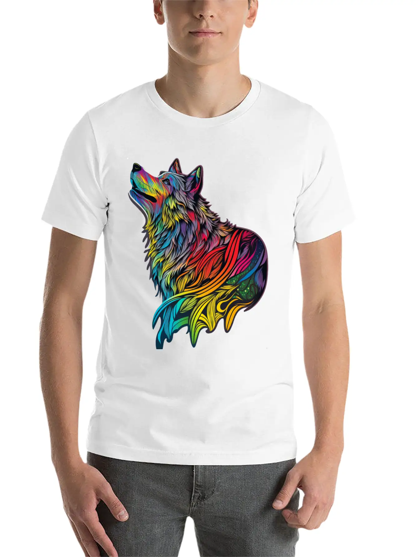 Wolf Rainbow Unisex Casual T-Shirt – Clean Design For Daily Comfort