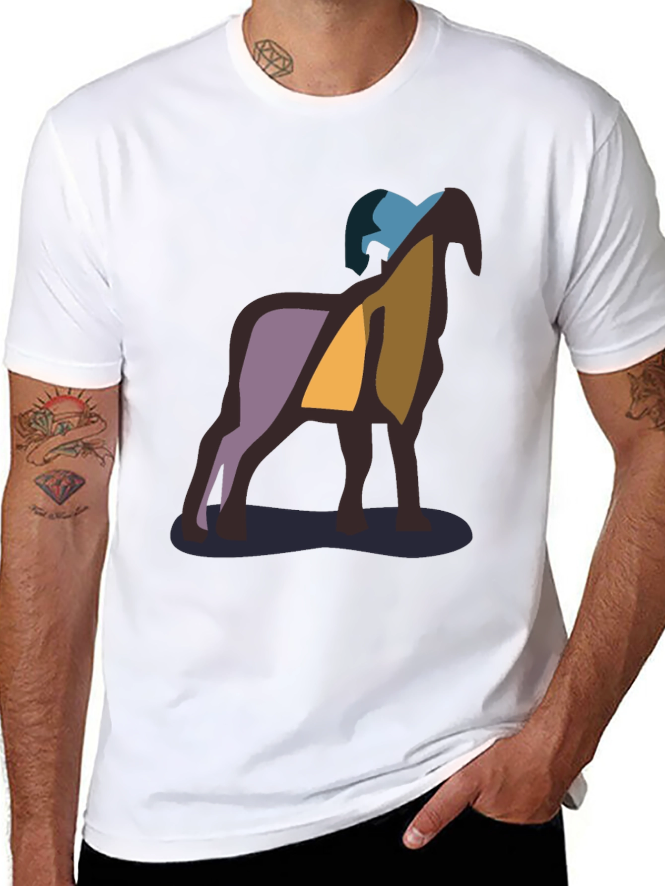 Abstract Ram Graphic Black T-Shirt