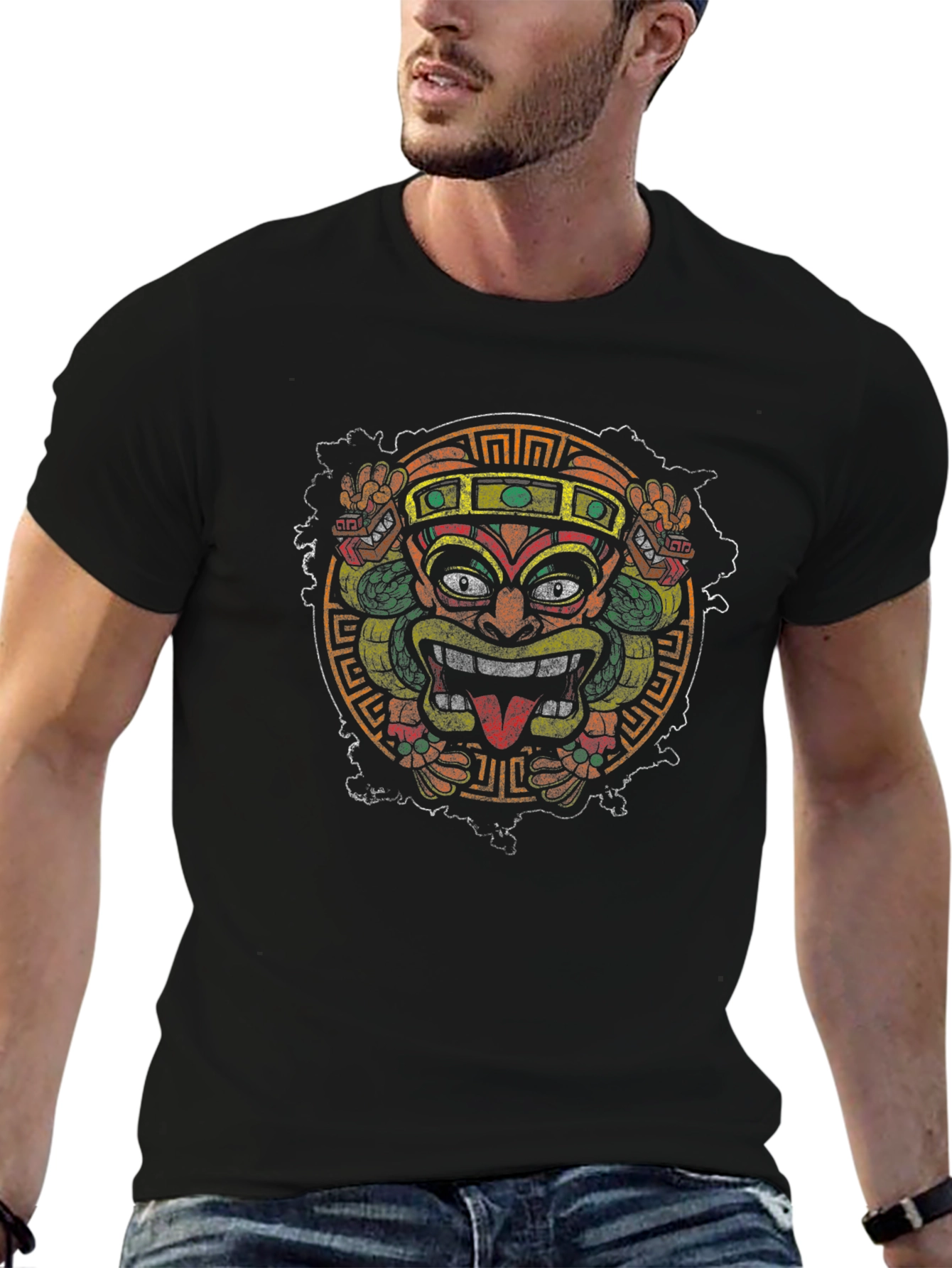 Aztec Mask Graphic Black T-Shirt