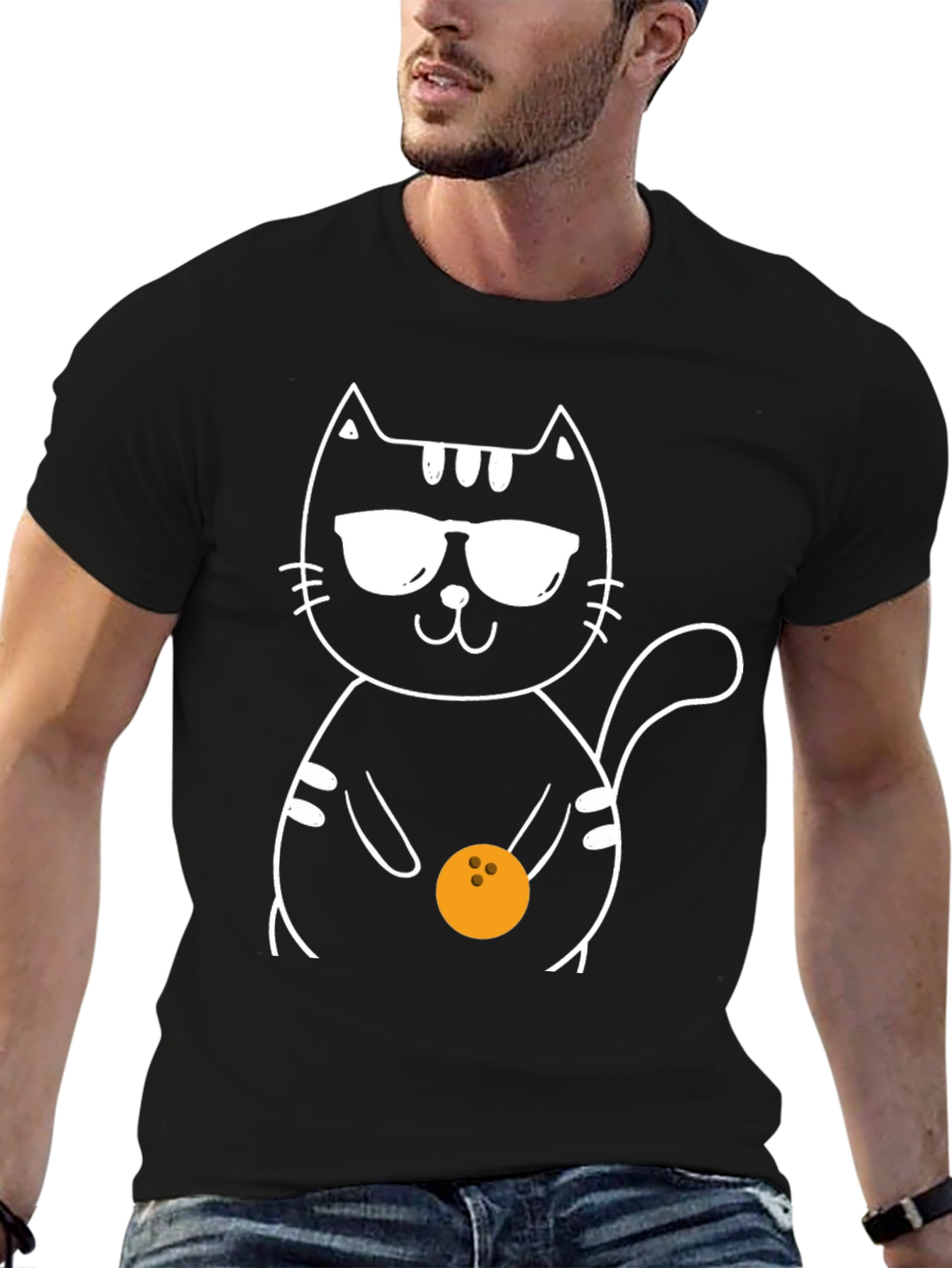 Cool Cat Bowling T-Shirt - Black Graphic Tee