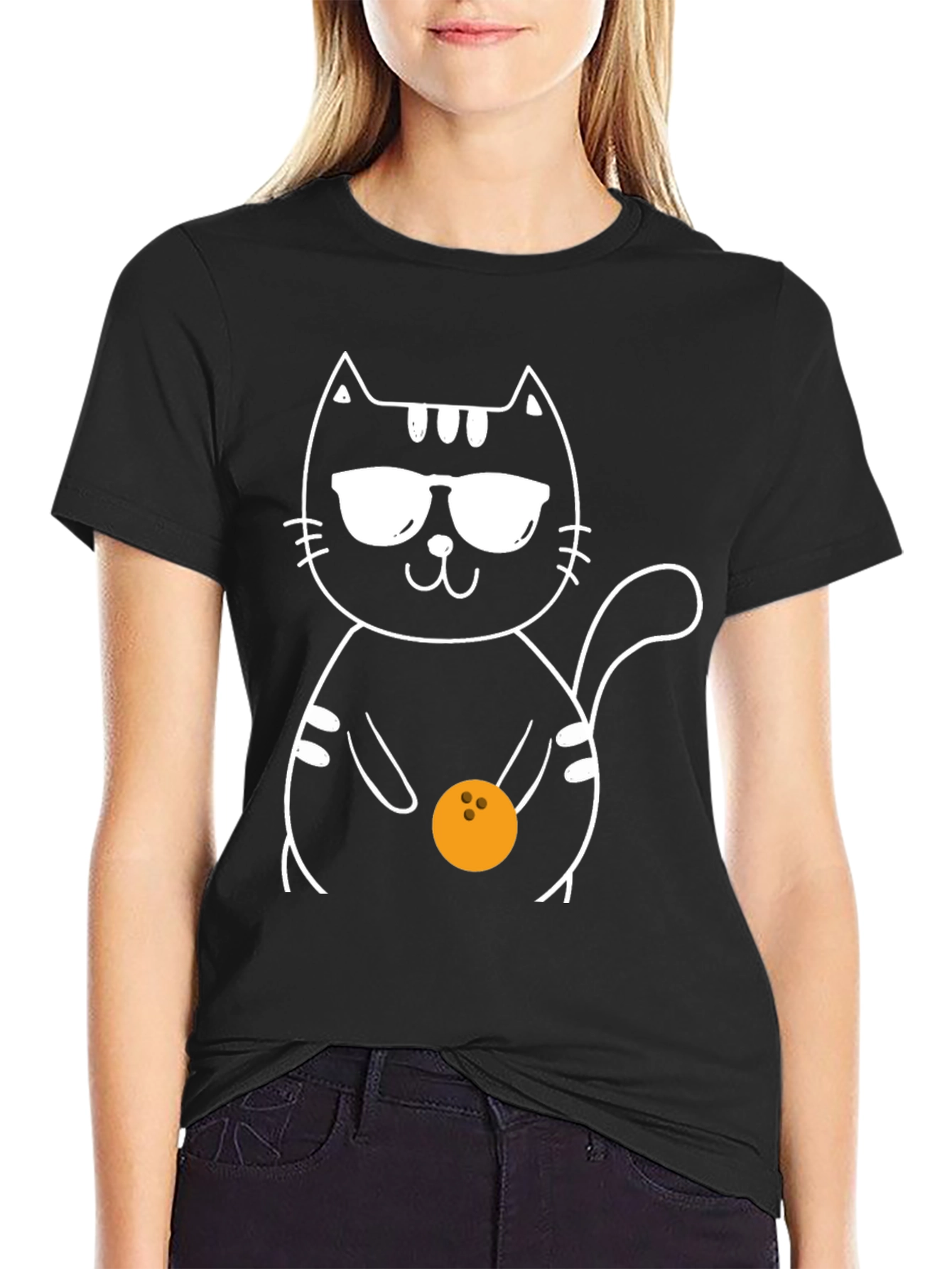 Cool Cat Bowling T-Shirt - Black Graphic Tee