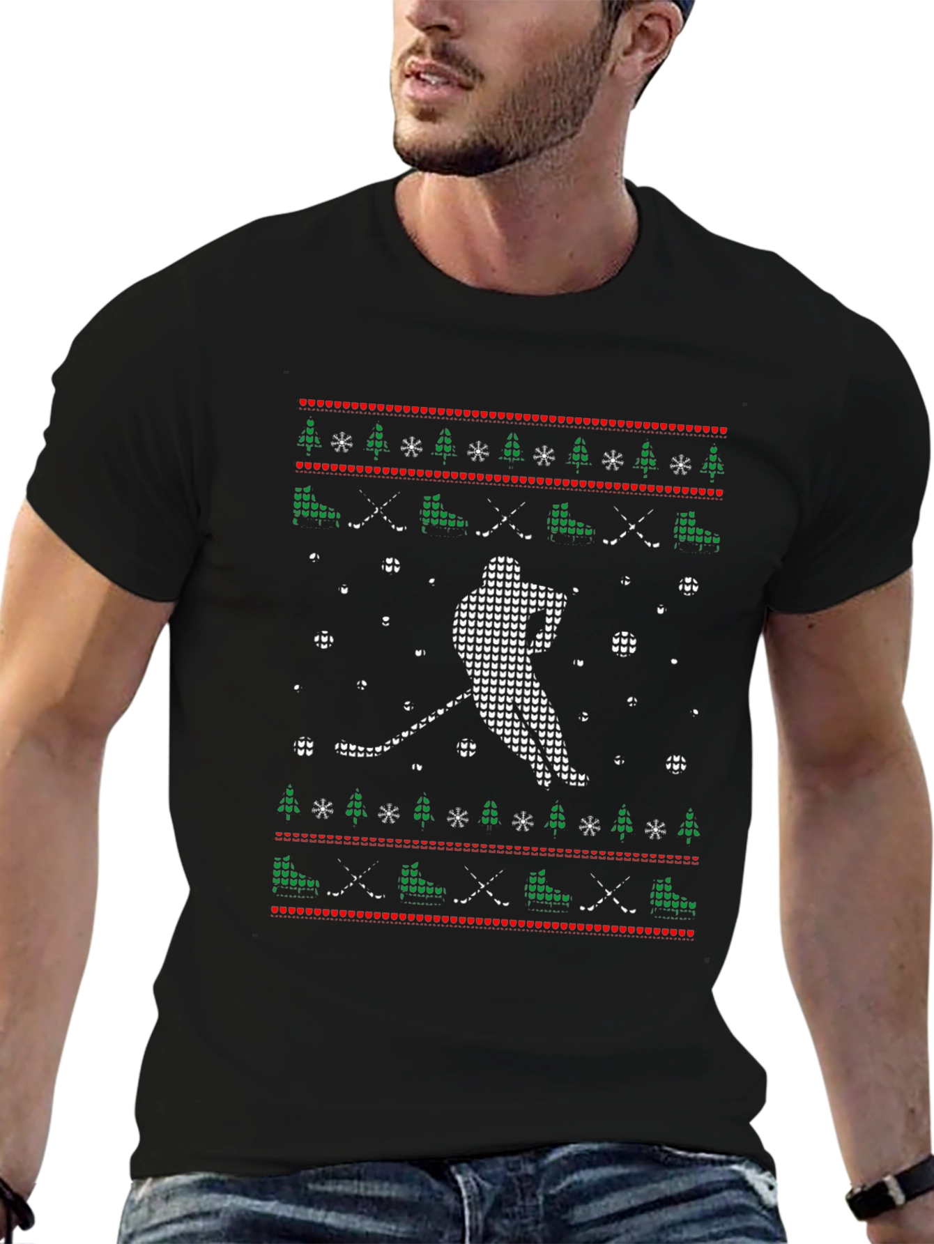 Ugly Christmas Hockey Player T-Shirt