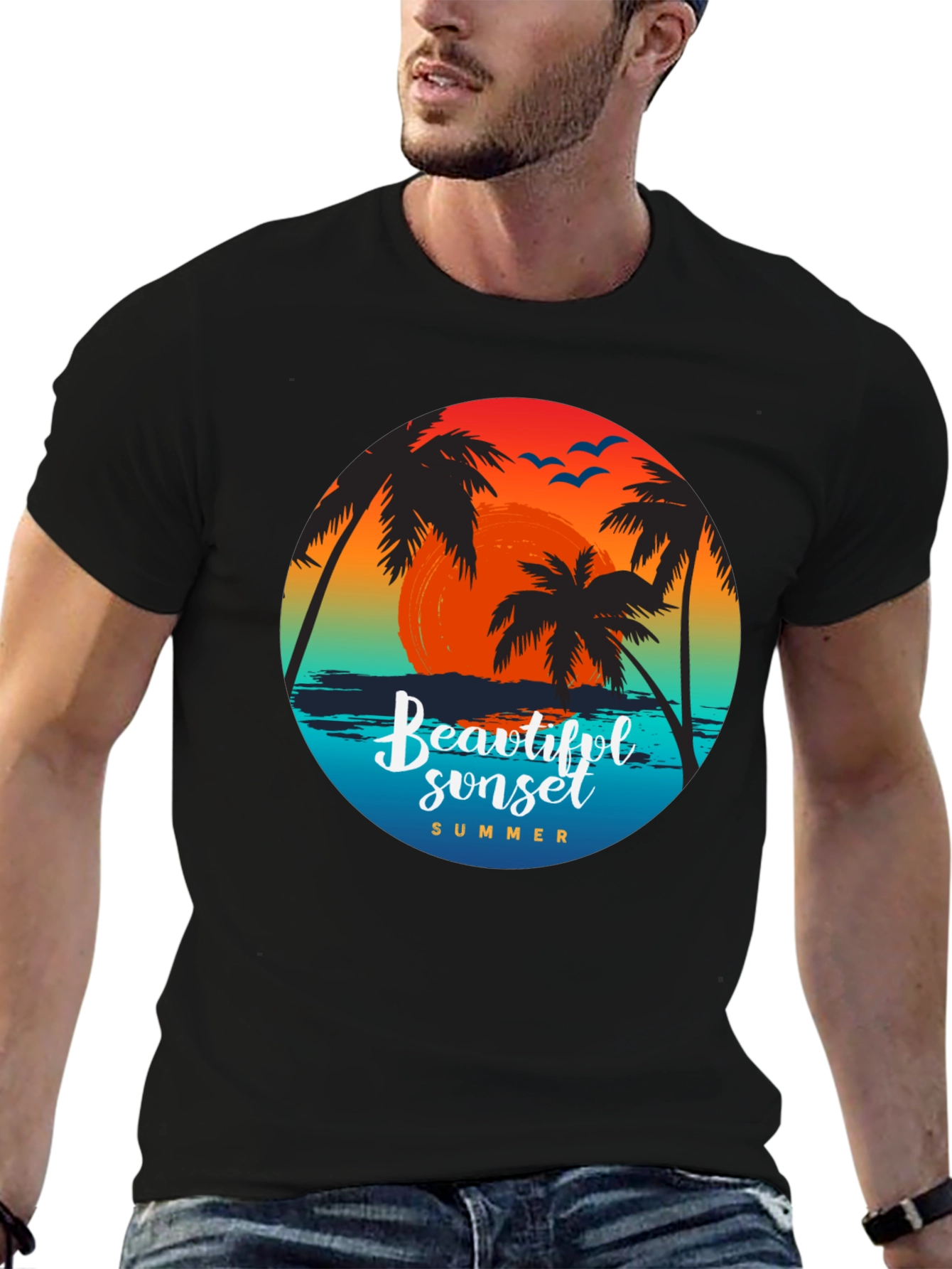 Beautiful Sunset Palm Tree Graphic T-Shirt