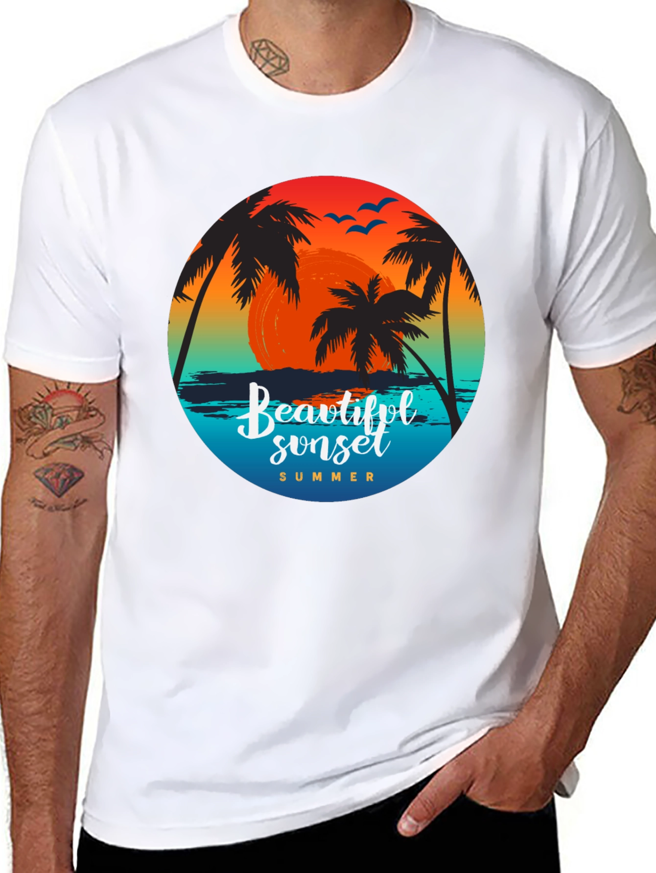 Beautiful Sunset Palm Tree Graphic T-Shirt