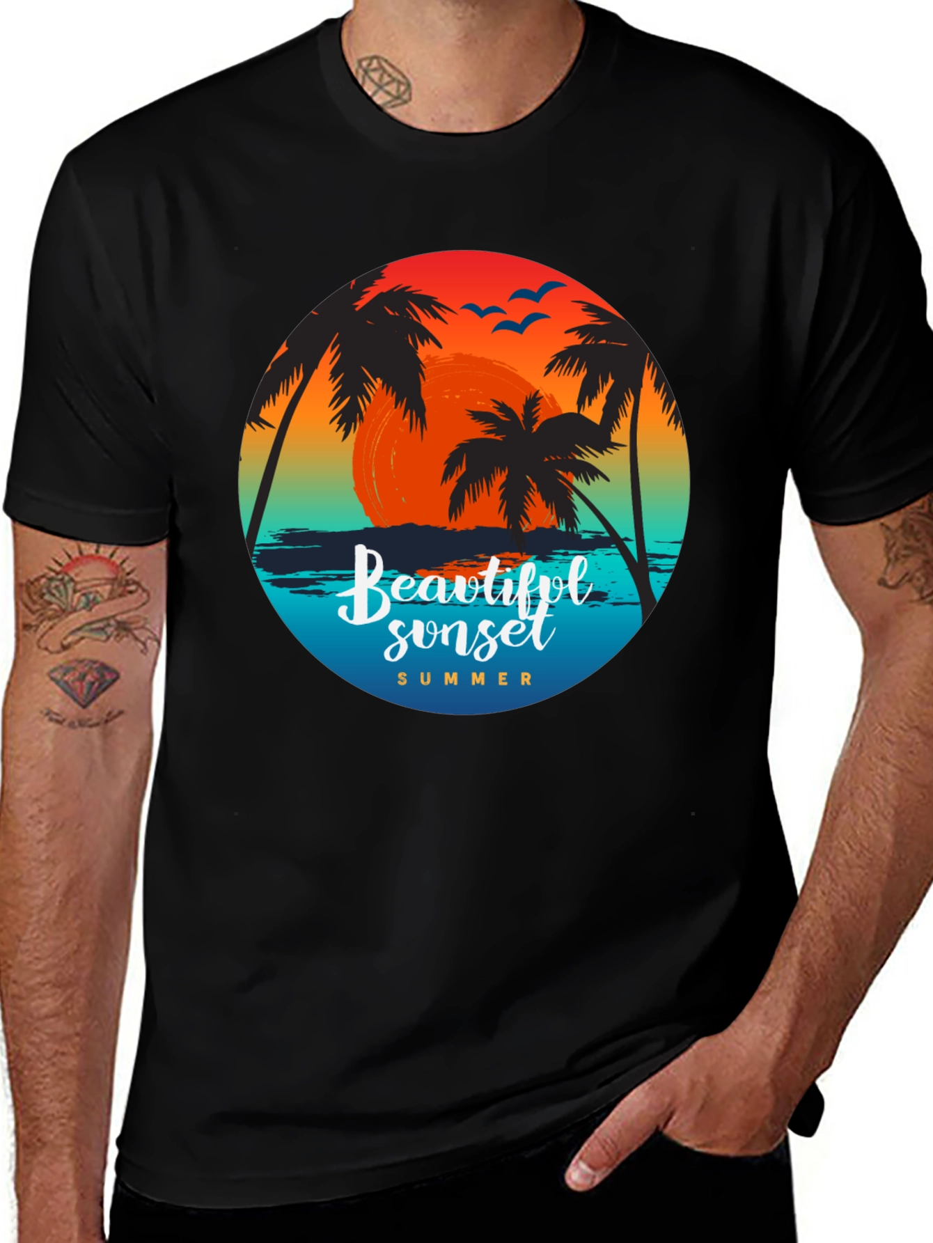 Beautiful Sunset Palm Tree Graphic T-Shirt