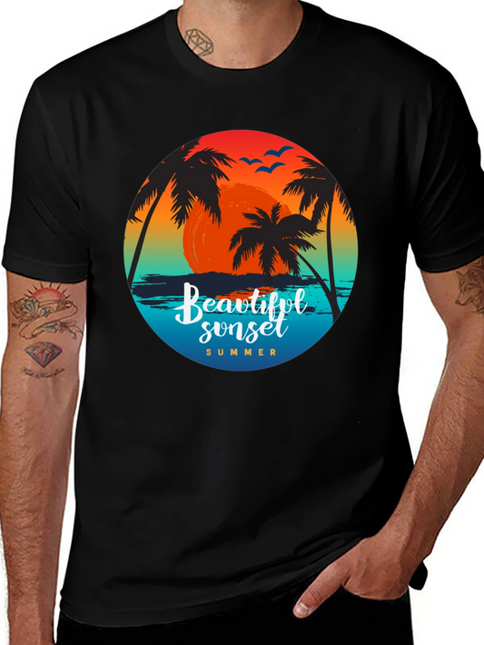Beautiful Sunset Palm Tree Graphic T-Shirt