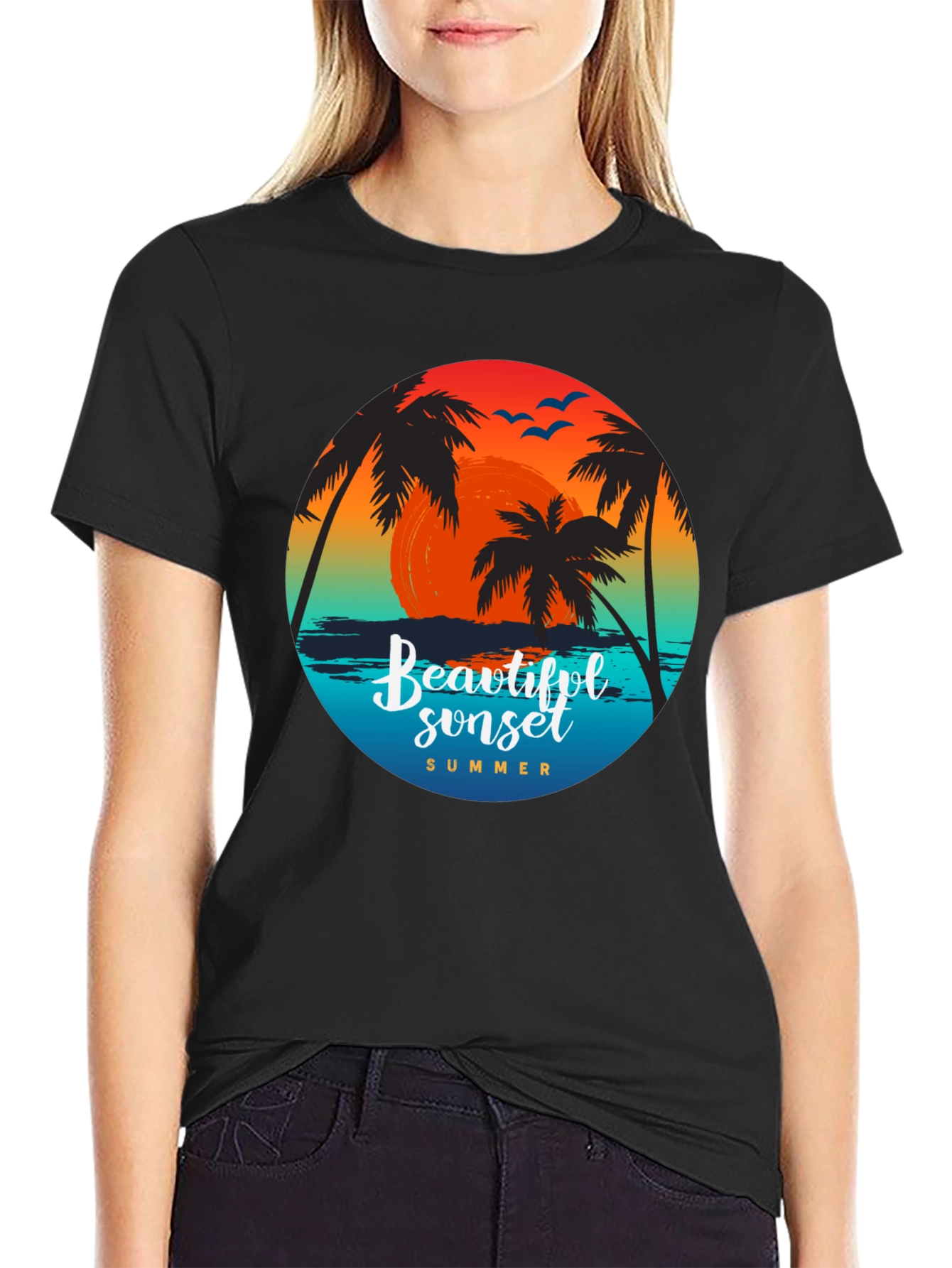 Beautiful Sunset Palm Tree Graphic T-Shirt