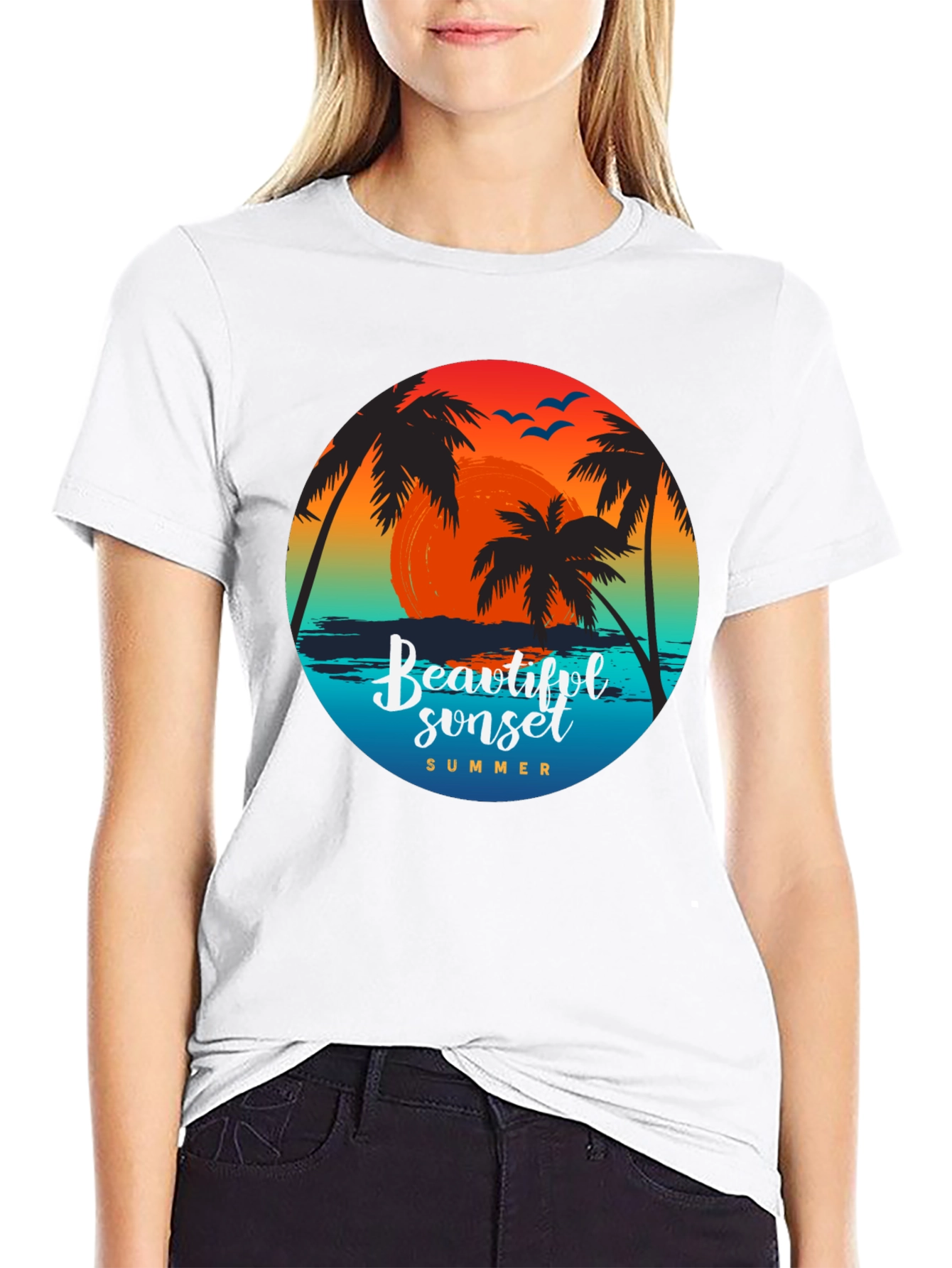 Beautiful Sunset Palm Tree Graphic T-Shirt