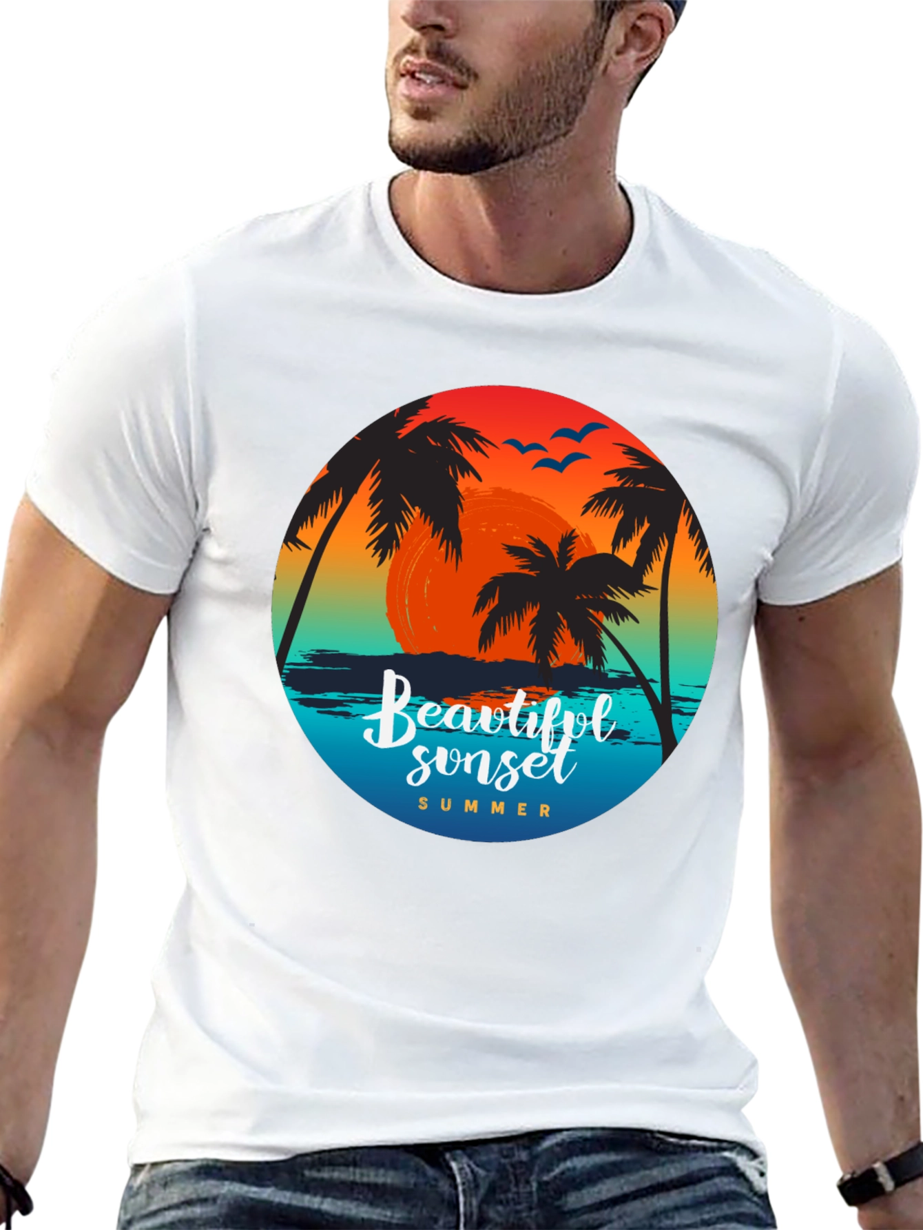 Beautiful Sunset Palm Tree Graphic T-Shirt