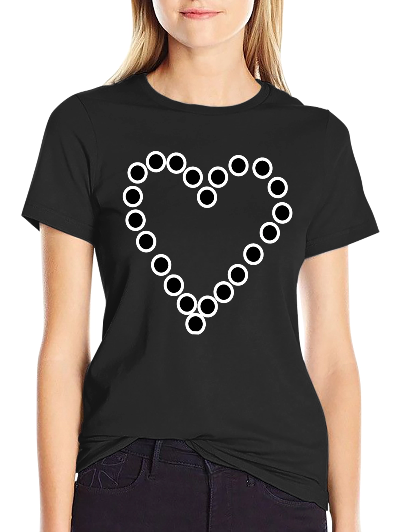 Geometric Heart Graphic Tee - Black Cotton