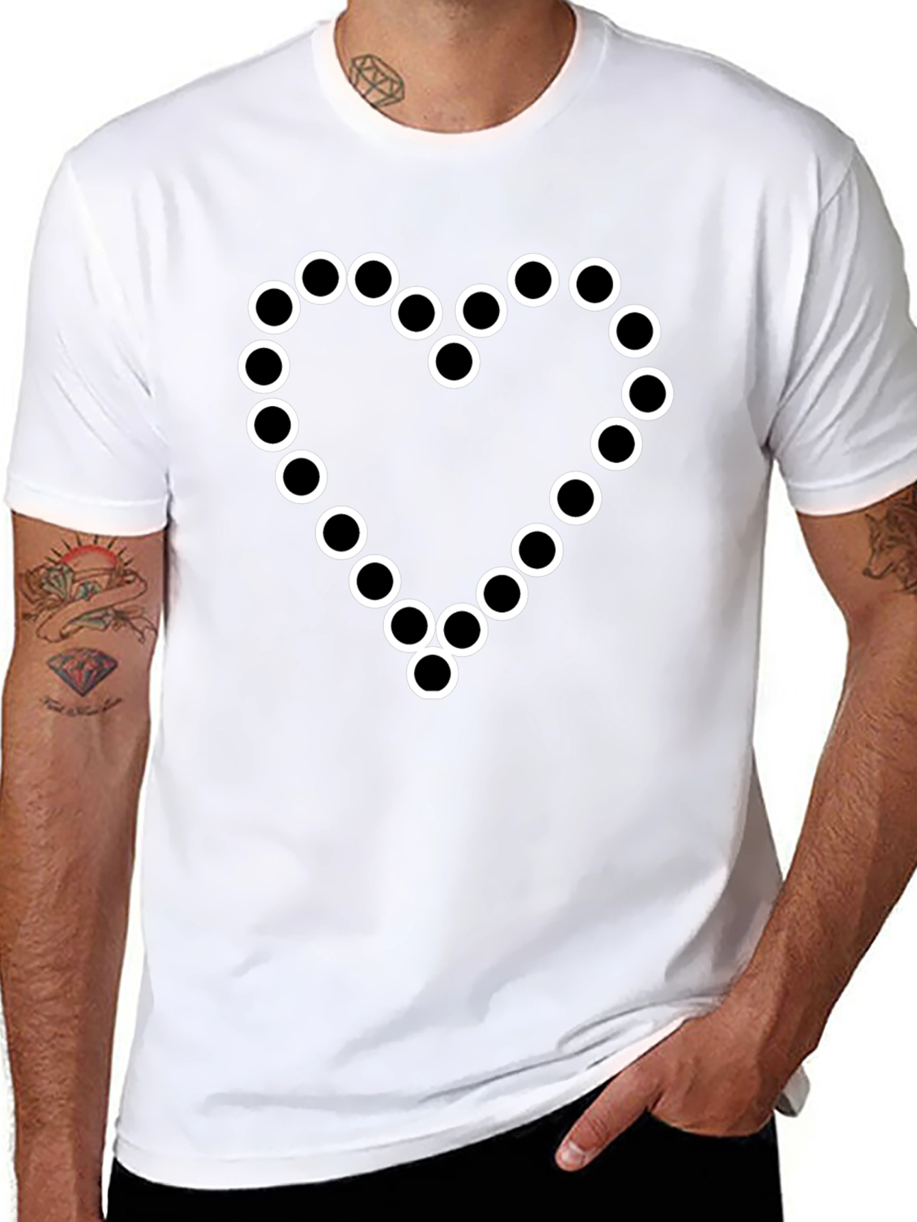 Geometric Heart Graphic Tee - Black Cotton