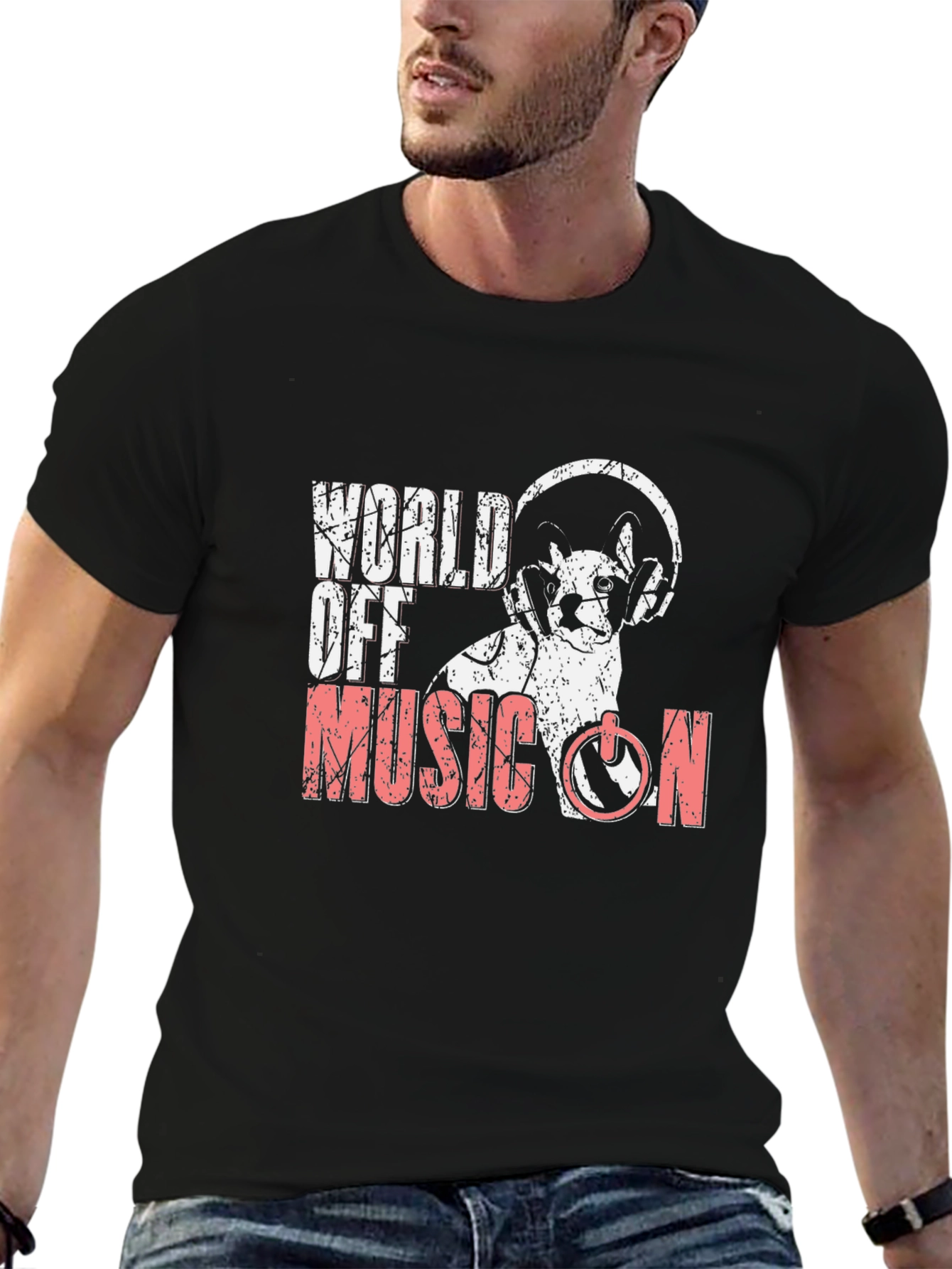 Music On T-Shirt - DJ Cat Headphones