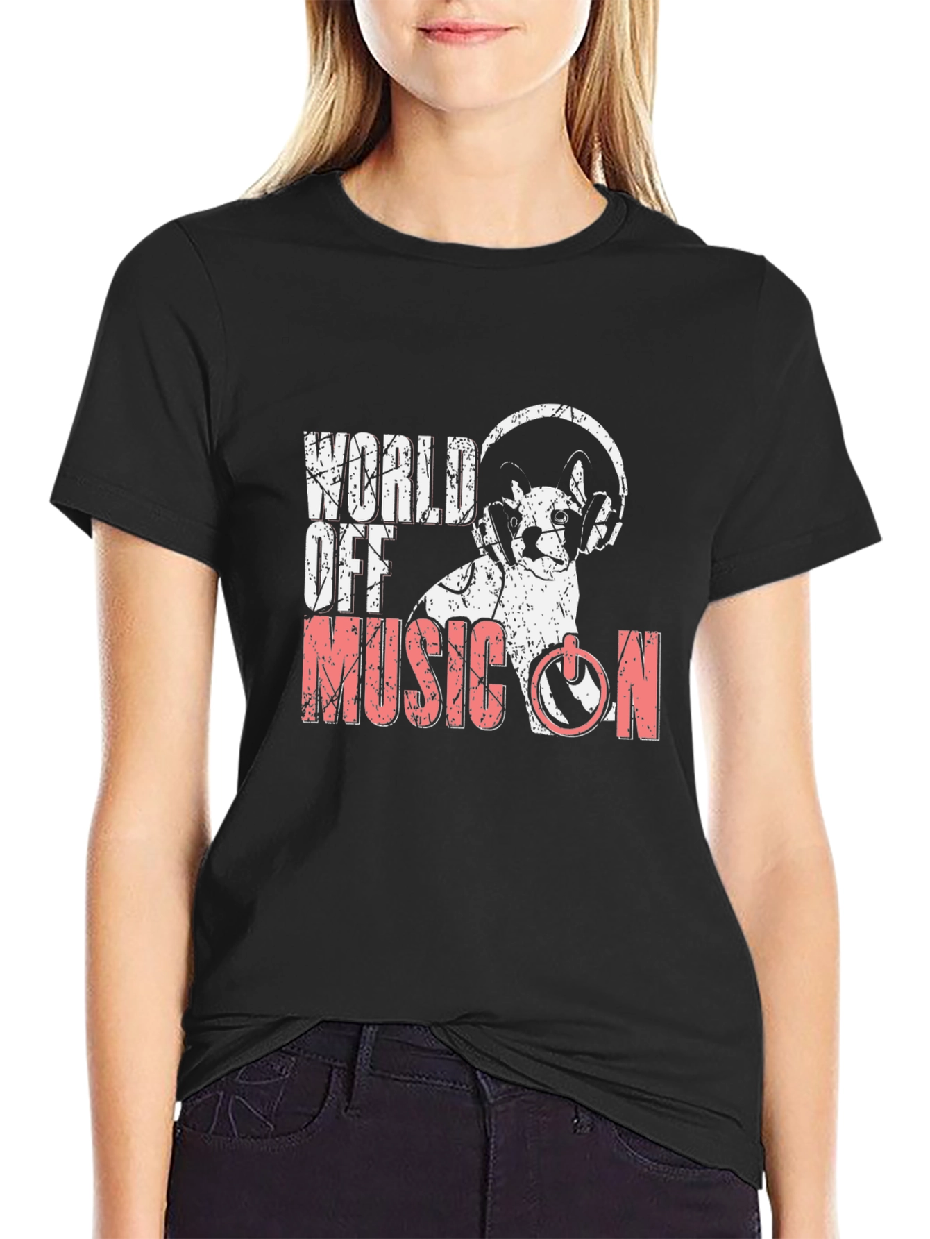 Music On T-Shirt - DJ Cat Headphones