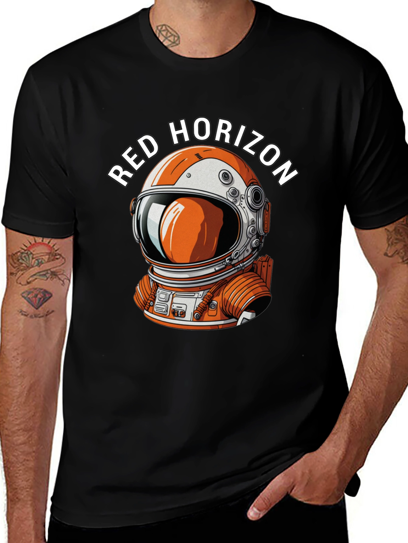 Red Horizon Astronaut Graphic Black T-Shirt