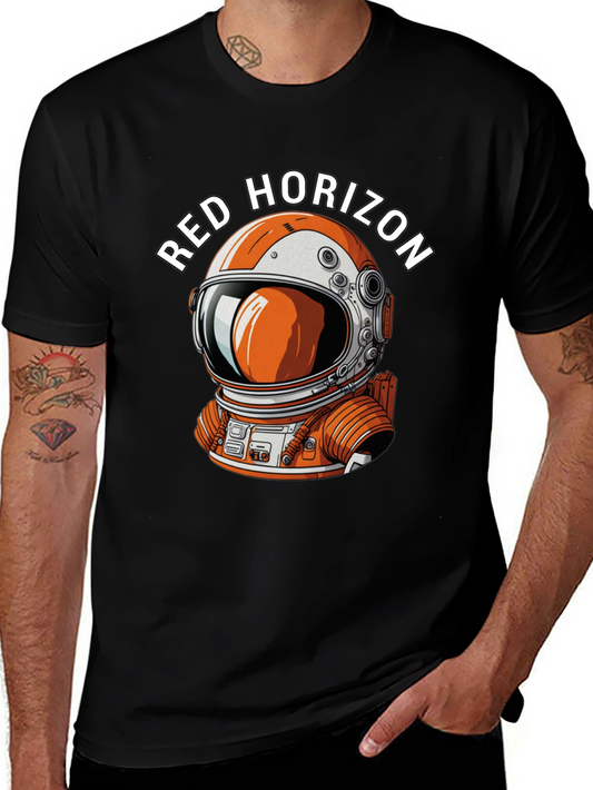 Red Horizon Astronaut Graphic Black T-Shirt