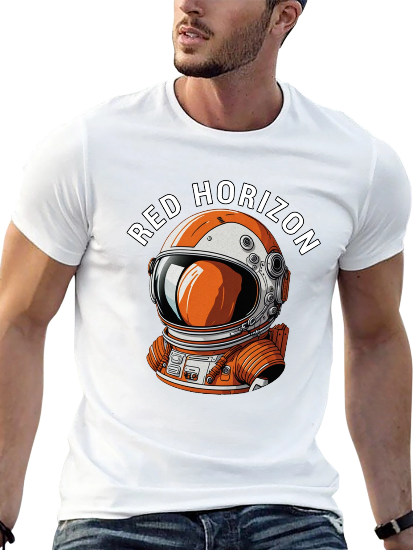 Red Horizon Astronaut Graphic Black T-Shirt