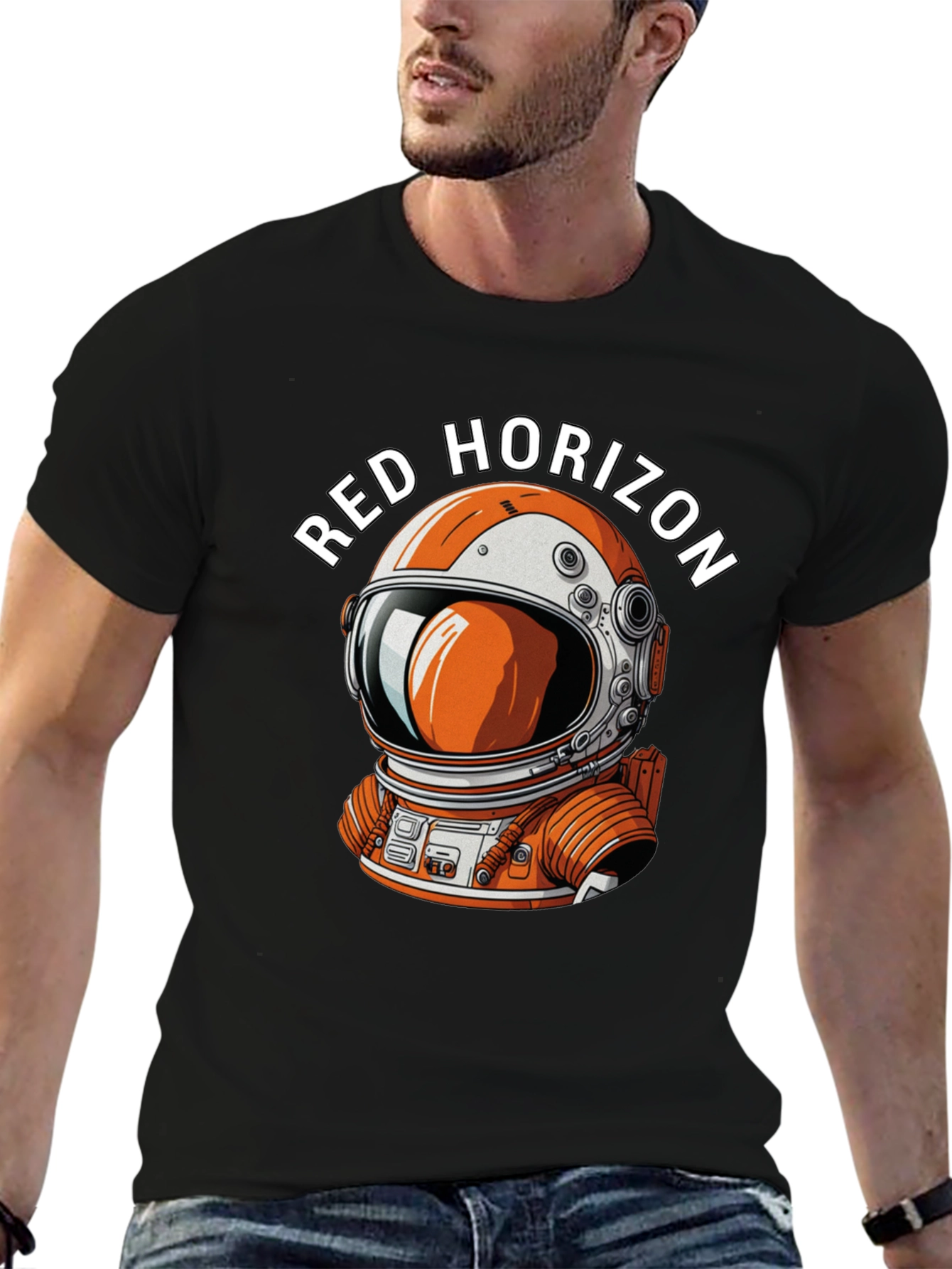 Red Horizon Astronaut Graphic Black T-Shirt