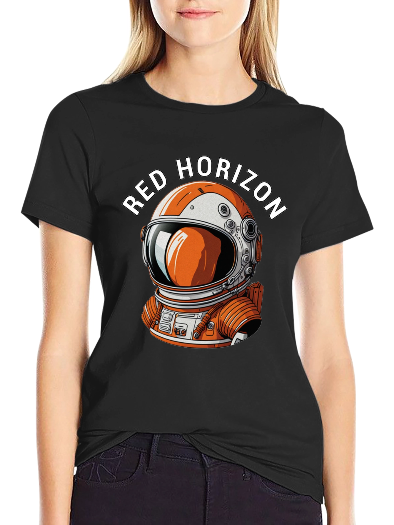 Red Horizon Astronaut Graphic Black T-Shirt