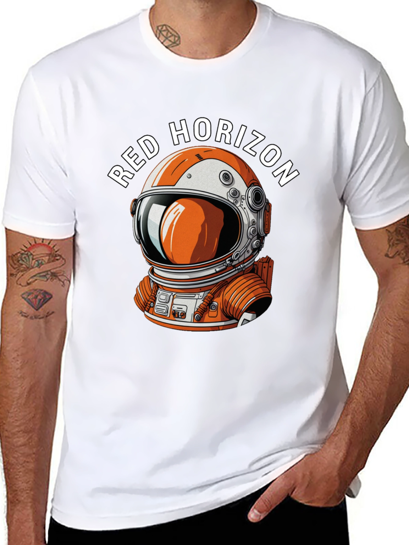 Red Horizon Astronaut Graphic Black T-Shirt