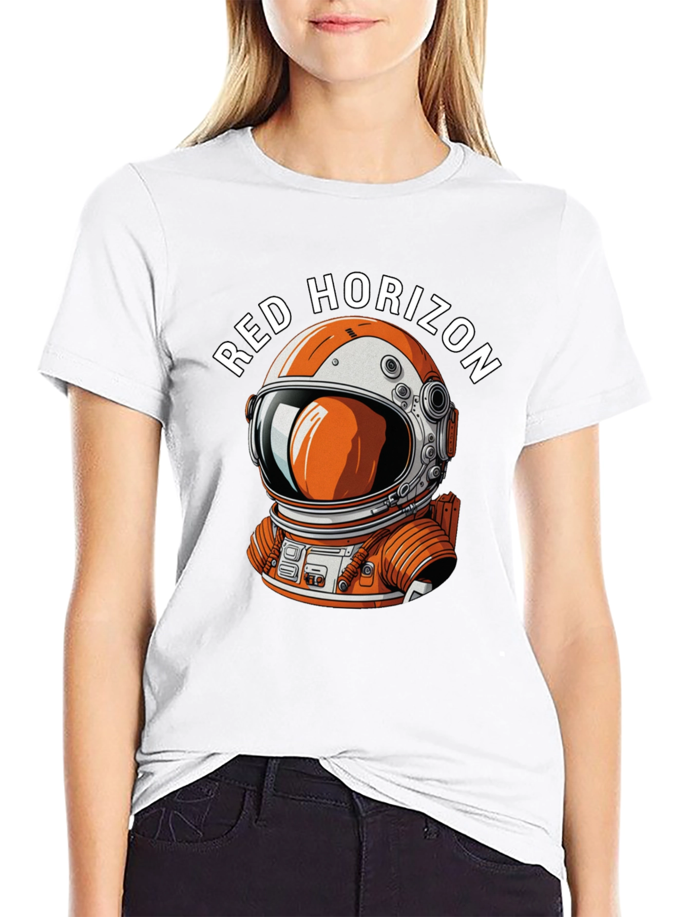 Red Horizon Astronaut Graphic Black T-Shirt