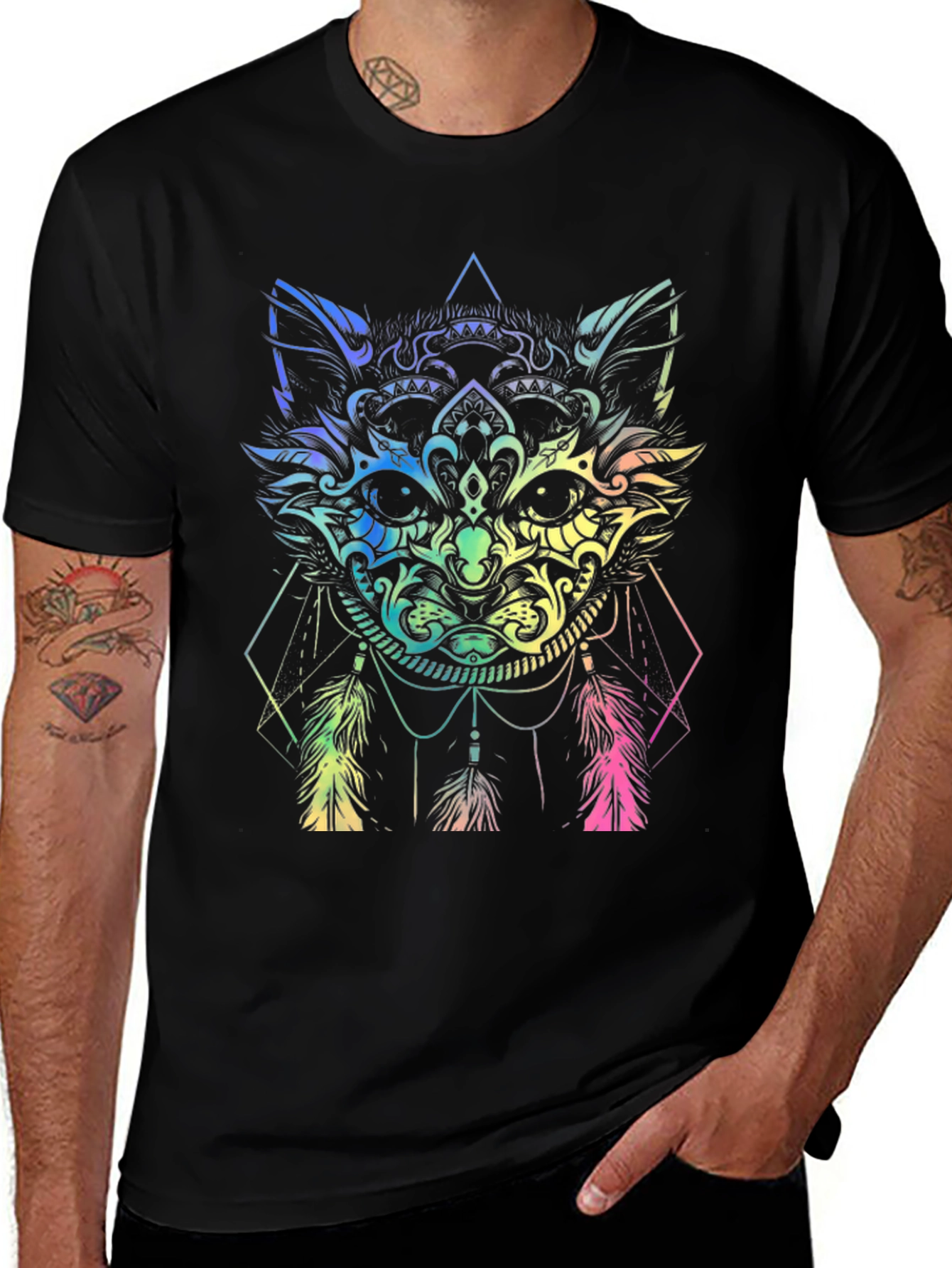 Rainbow Cat Dreamcatcher Graphic T-Shirt