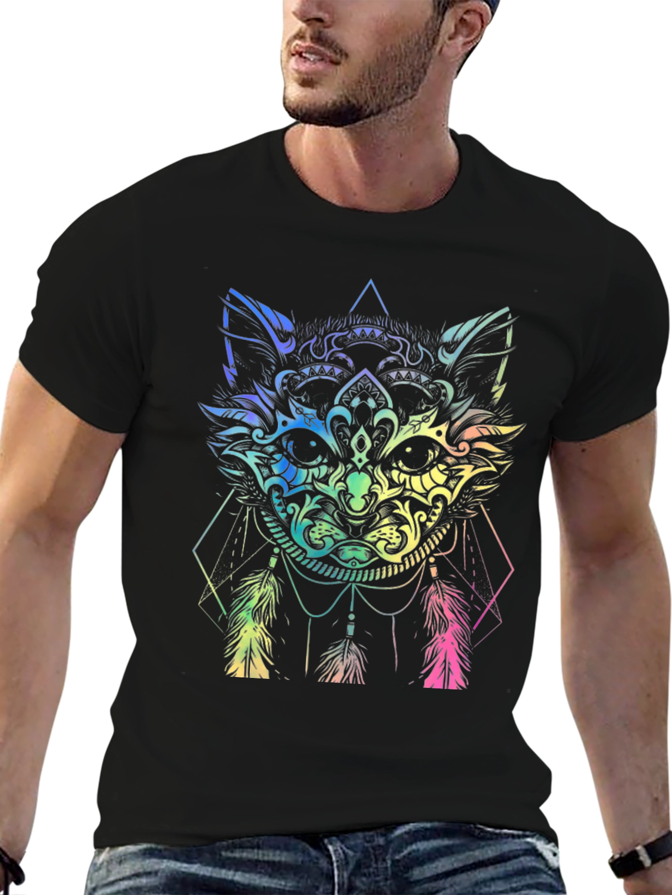 Rainbow Cat Dreamcatcher Graphic T-Shirt