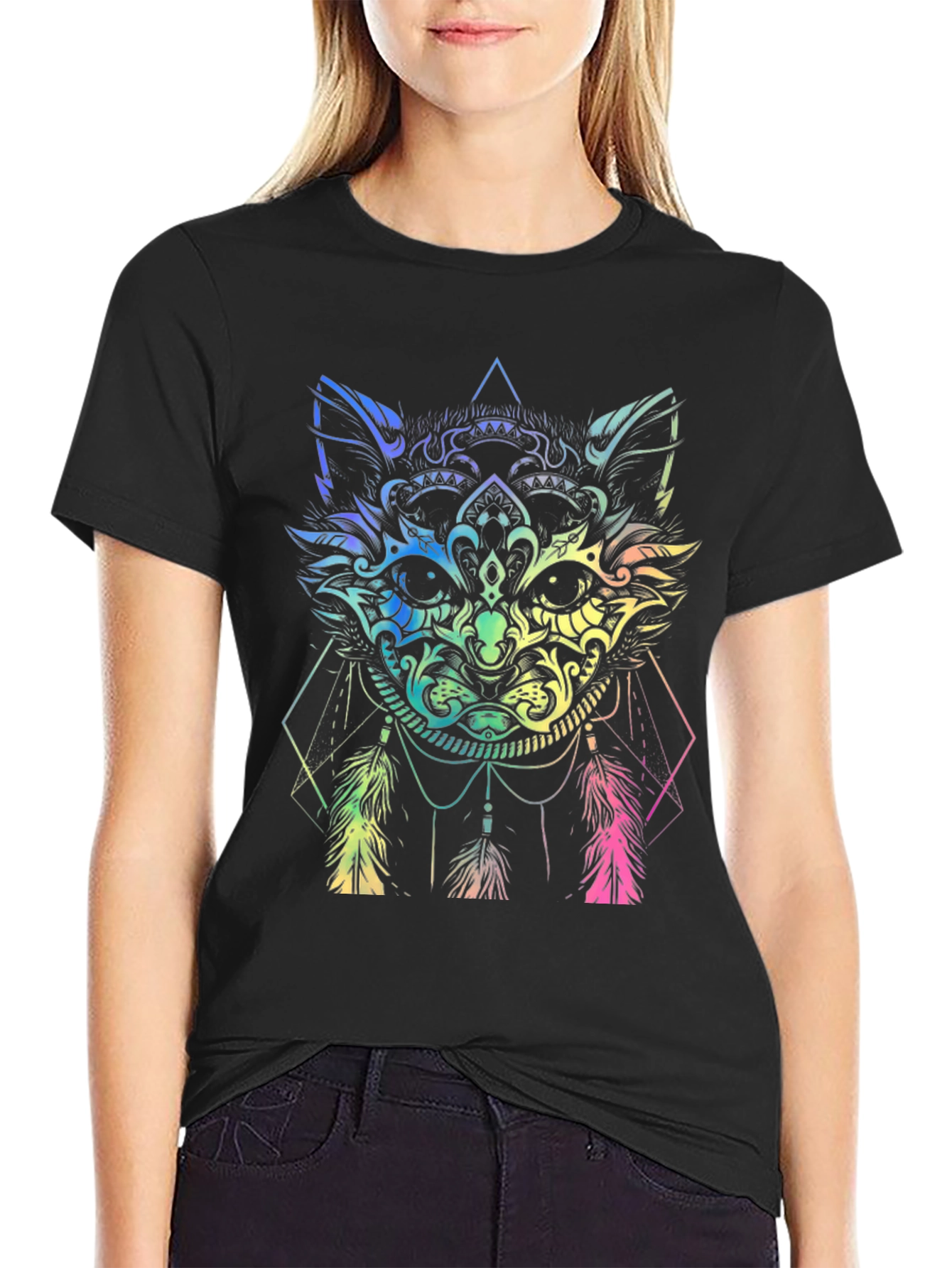 Rainbow Cat Dreamcatcher Graphic T-Shirt