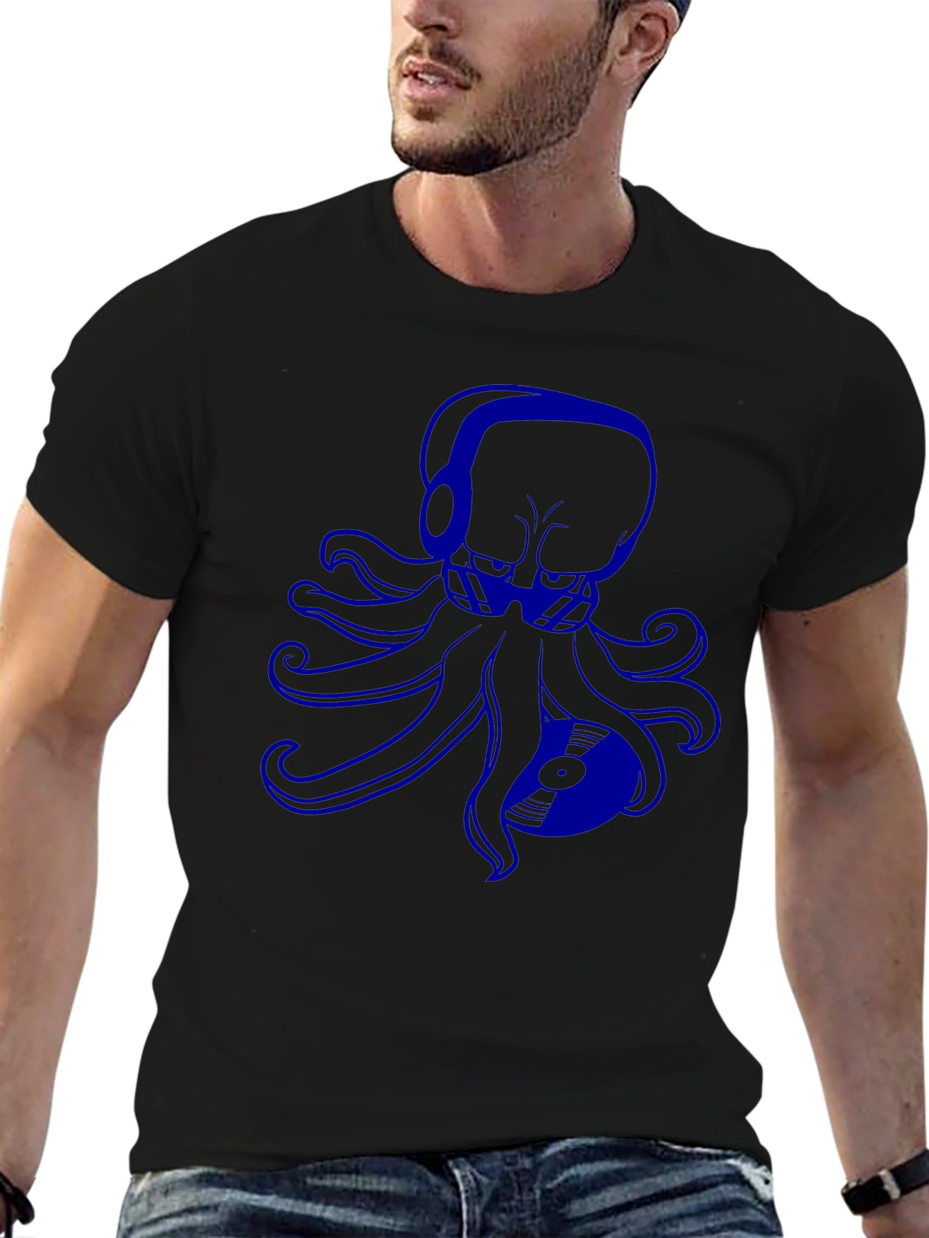 Octopus DJ Graphic Tee - Black Cotton T-Shirt