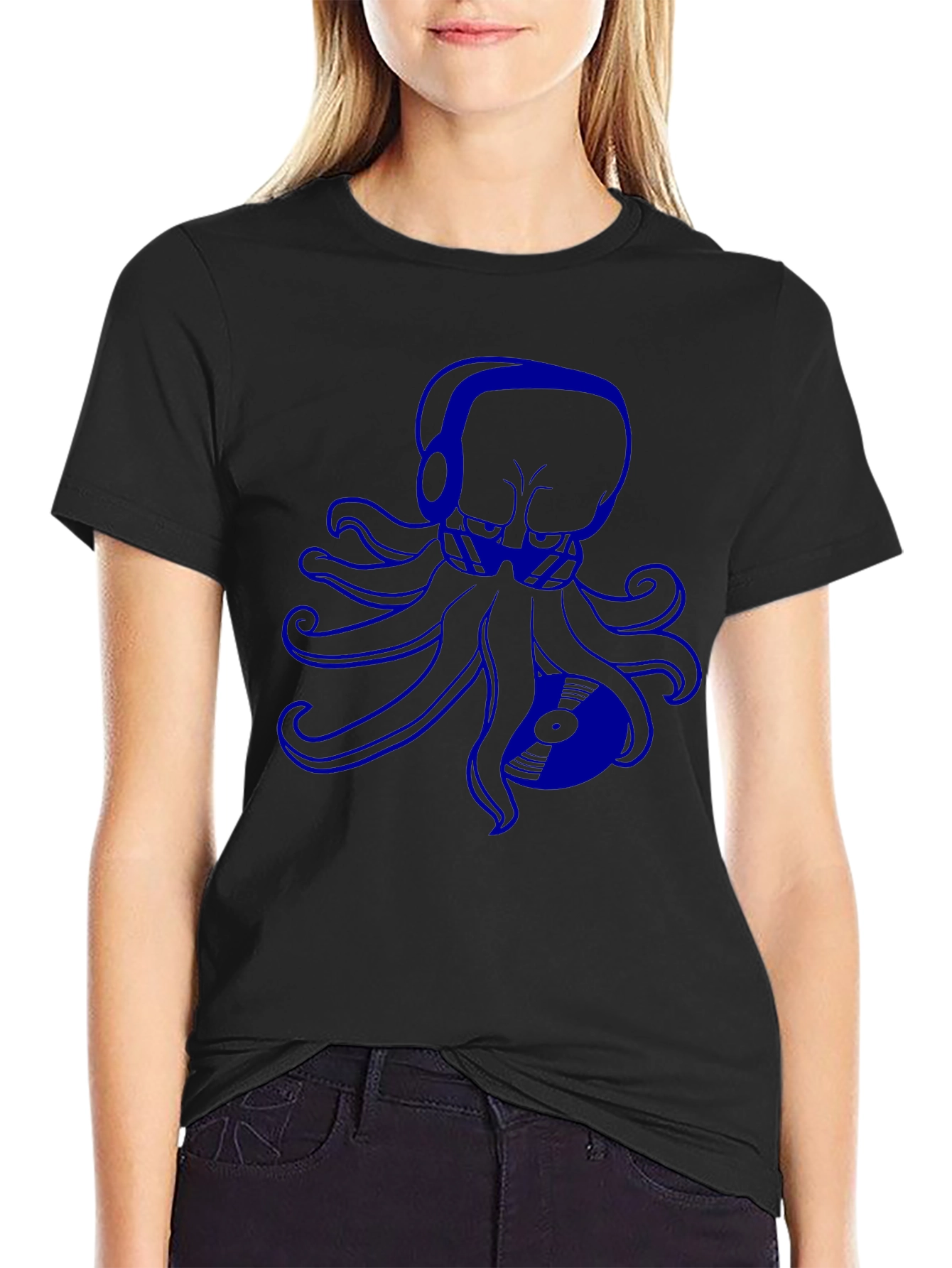 Octopus DJ Graphic Tee - Black Cotton T-Shirt
