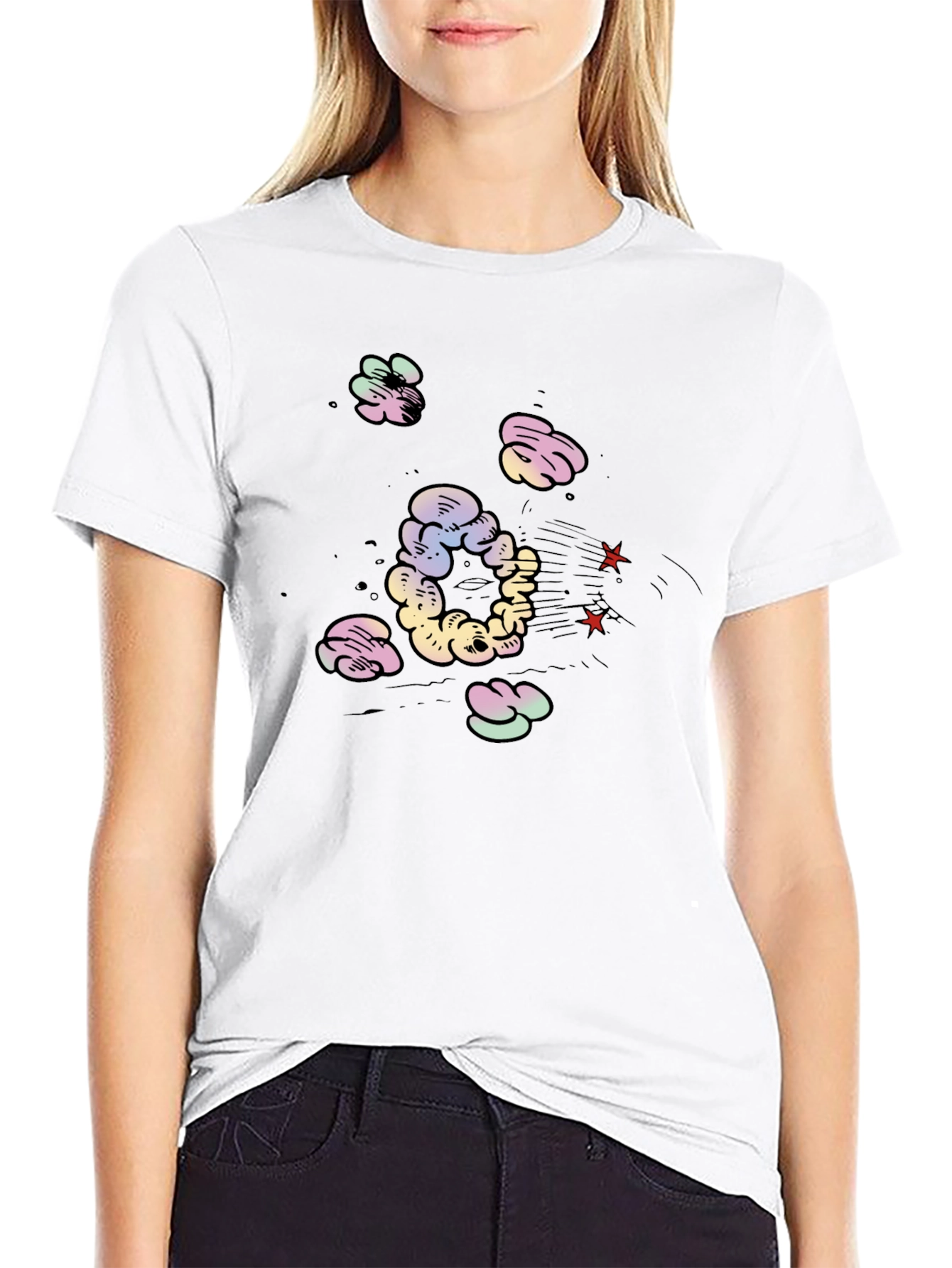 Cartoon Cloud Print Black T-Shirt
