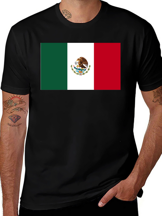 Mexico Flag Graphic Tee - Black Cotton T-Shirt