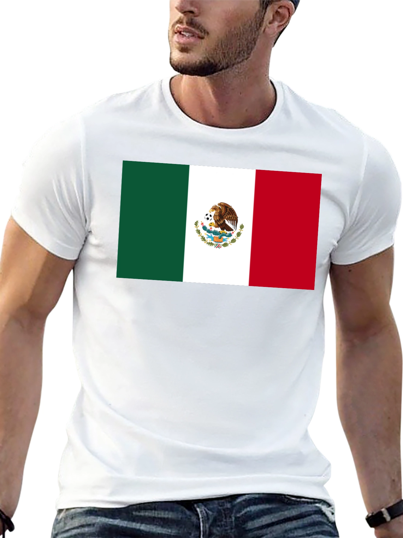 Mexico Flag Graphic Tee - Black Cotton T-Shirt
