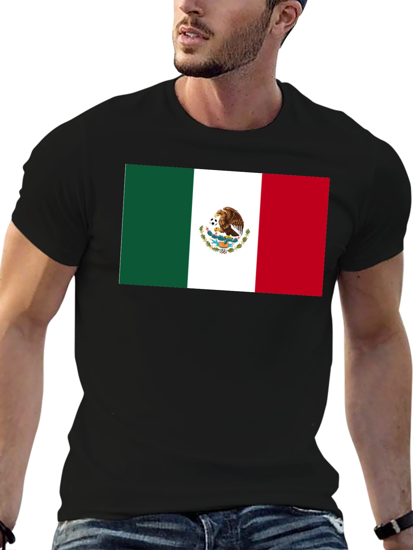 Mexico Flag Graphic Tee - Black Cotton T-Shirt