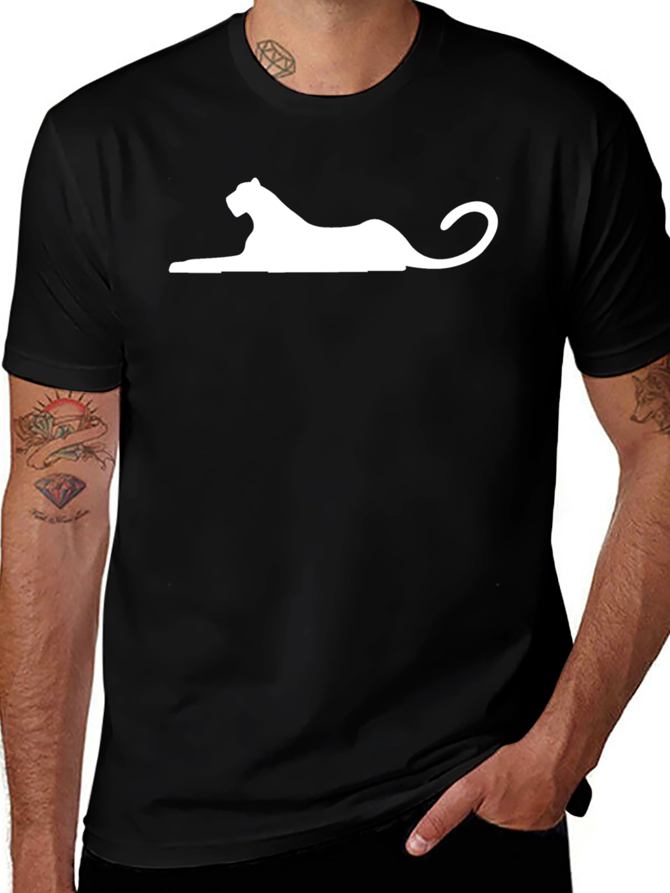 Black T-Shirt with White Panther Silhouette