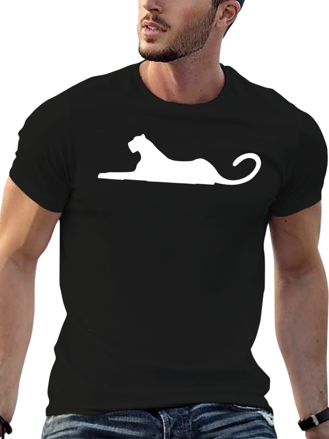 Black T-Shirt with White Panther Silhouette