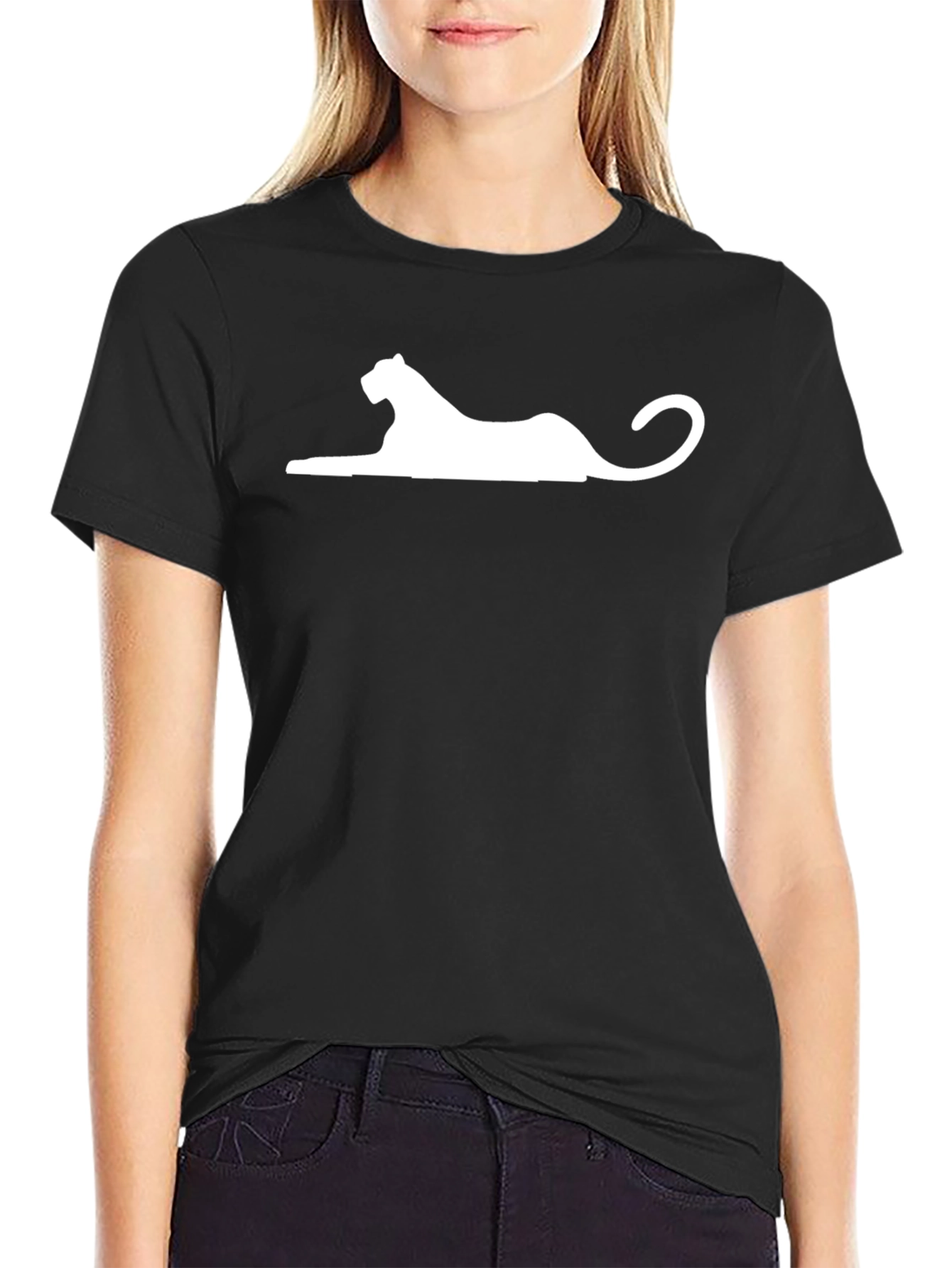 Black T-Shirt with White Panther Silhouette
