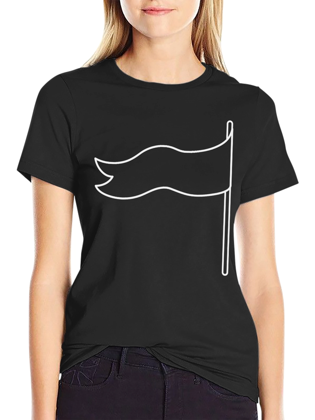 Black T-Shirt with White Flag Graphic