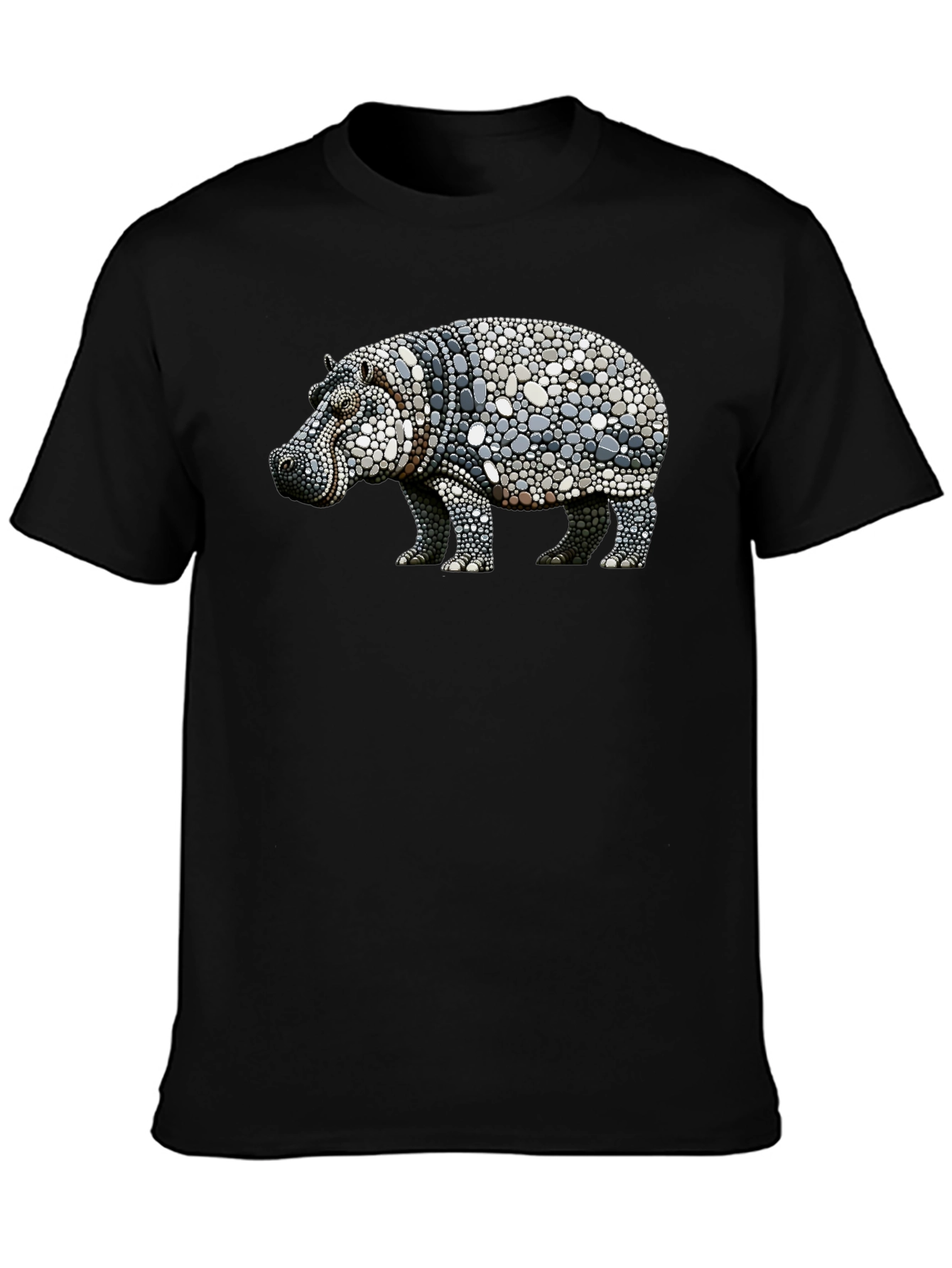 Hippo Pebble Art Graphic Tee - Black Cotton Shirt