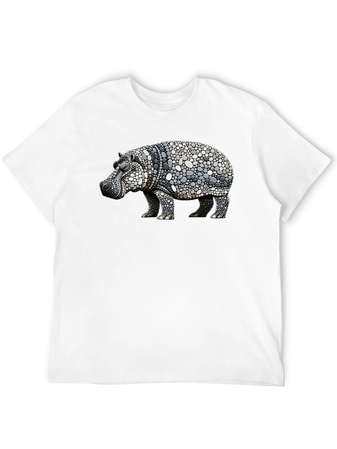 Hippo Pebble Art Graphic Tee - Black Cotton Shirt