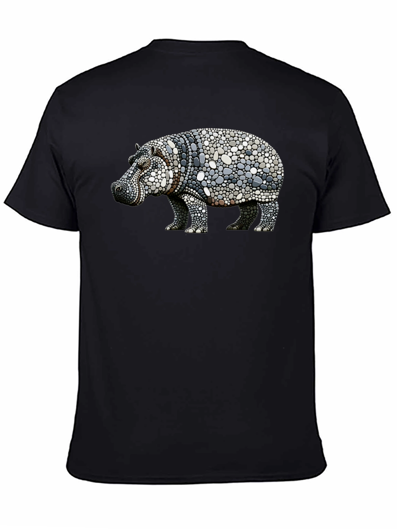 Hippo Pebble Art Graphic Tee - Black Cotton Shirt