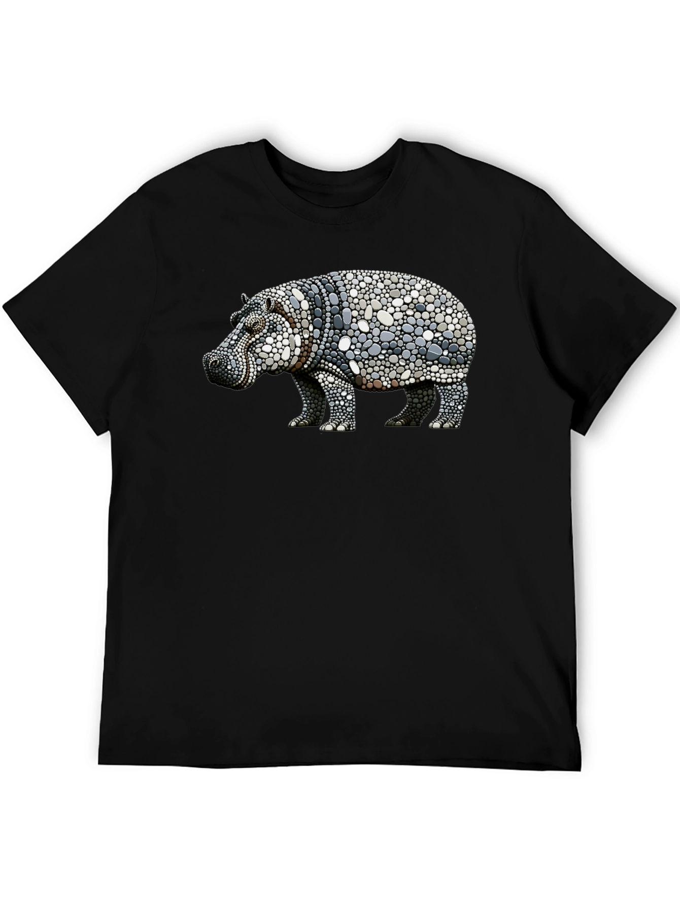 Hippo Pebble Art Graphic Tee - Black Cotton Shirt
